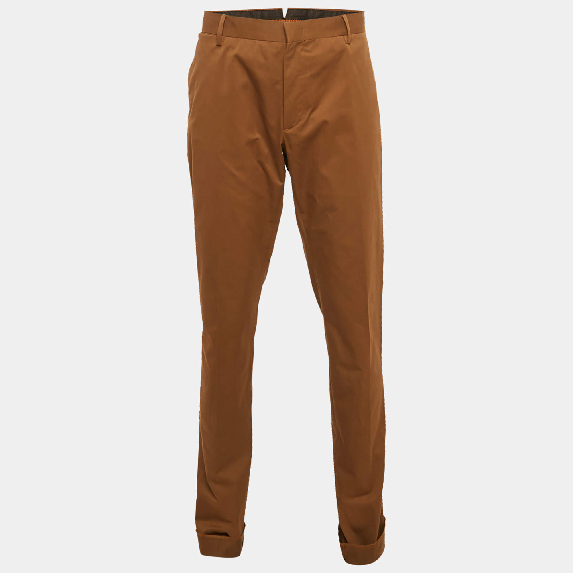 Ermenegildo Zegna Brown Cotton Regular Fit Trousers L