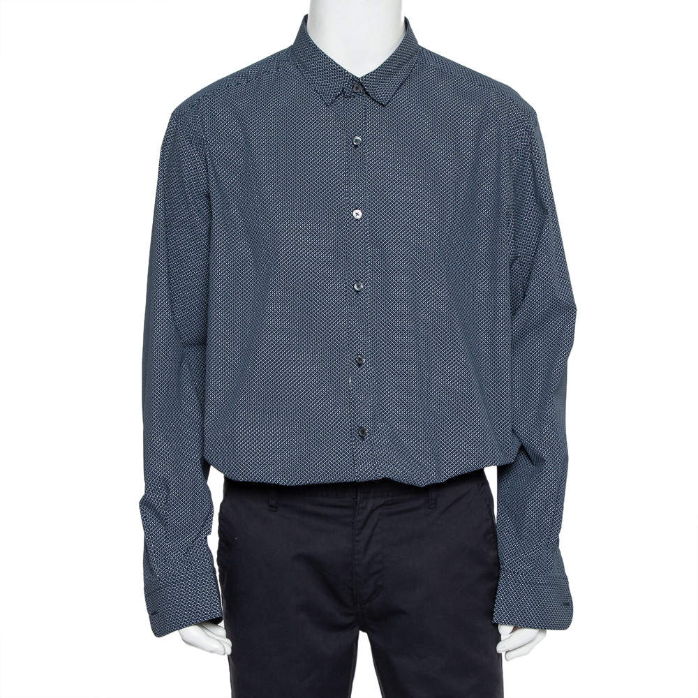 Ermenegildo Zegna Blue Printed Cotton Button Front Shirt 3XL    
