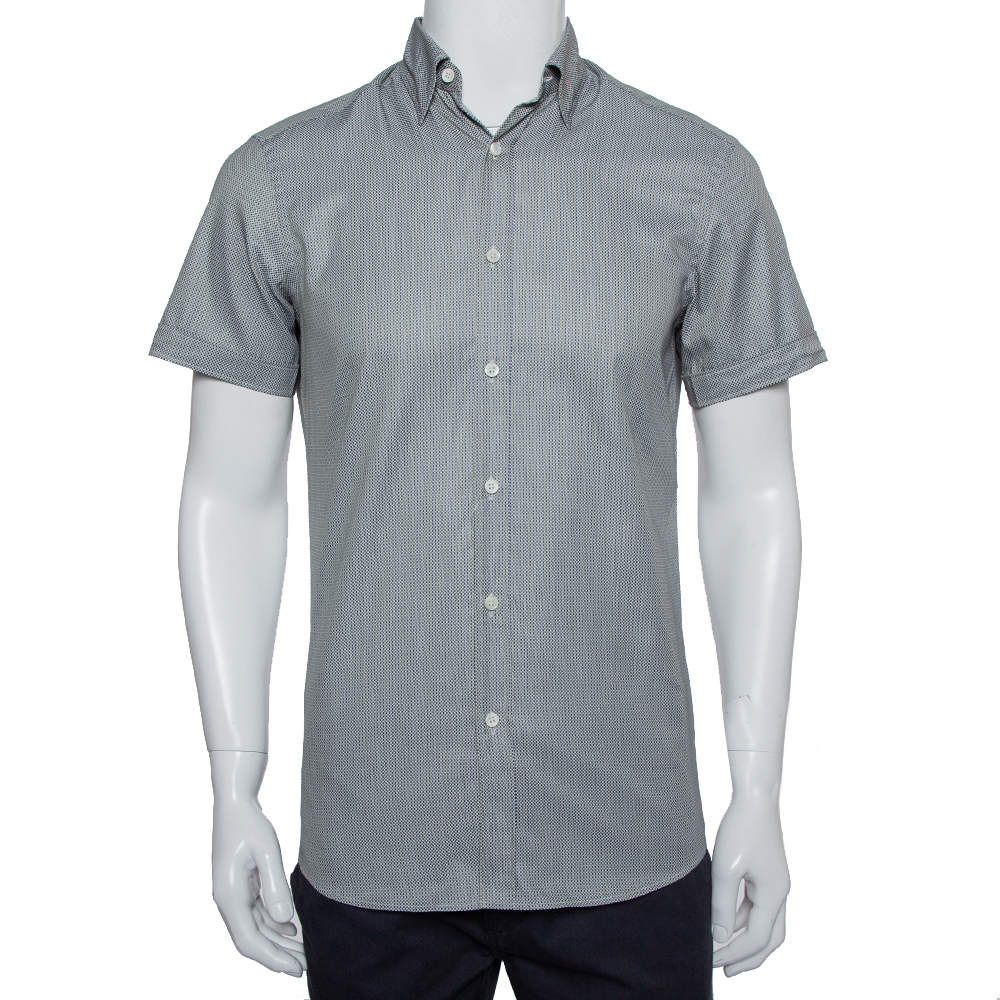 Pre Owned Ermenegildo Zegna Grey Printed Cotton Short Sleeve Shirt S