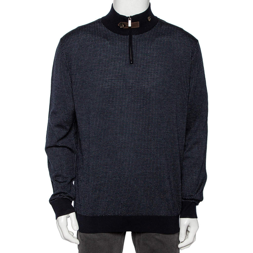 Pre Owned Ermenegildo Zegna High Performance Navy Blue Patterned Wool Sweater 3XL