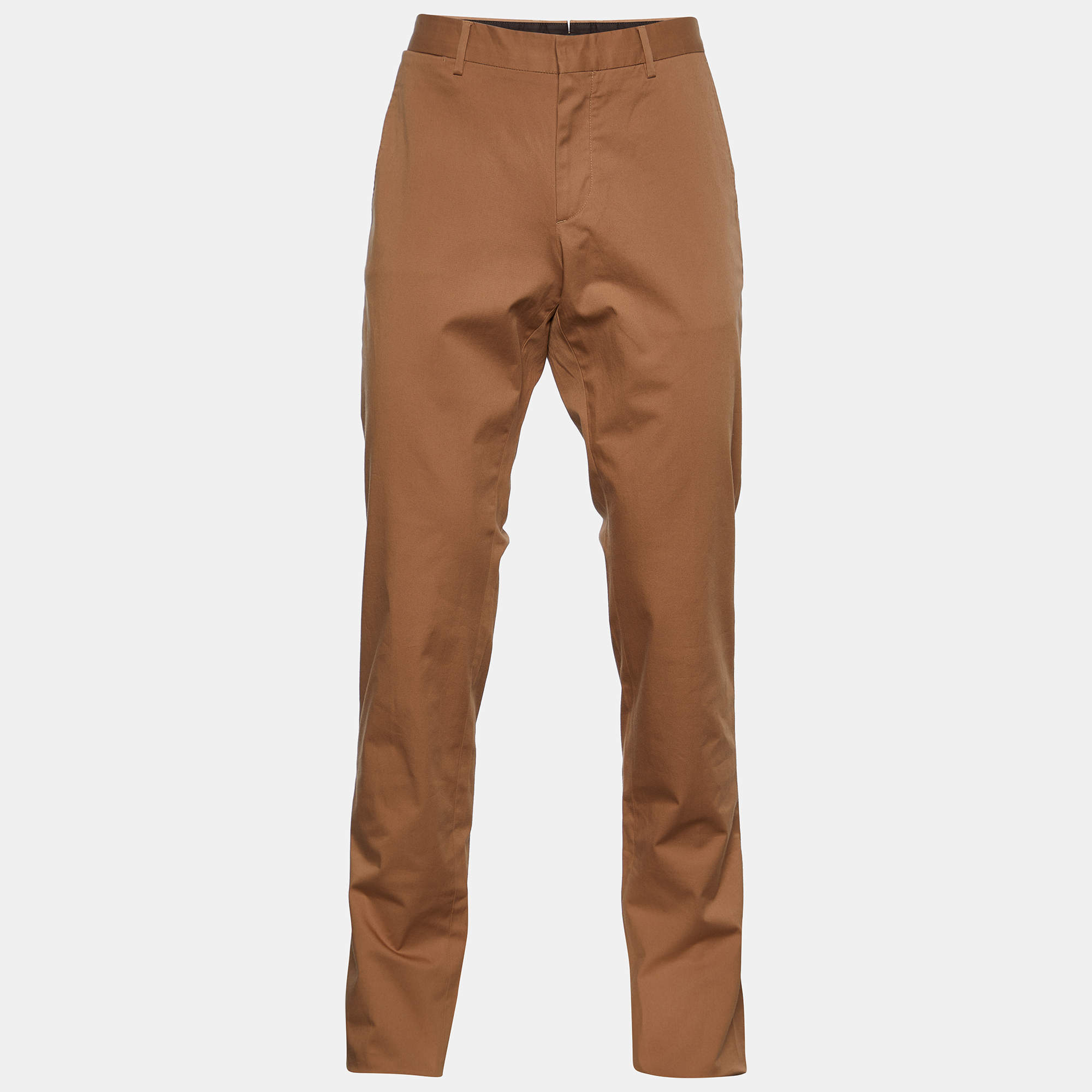 Pre Owned Ermenegildo Zegna Khaki Stretch Cotton Regular Fit Trousers L