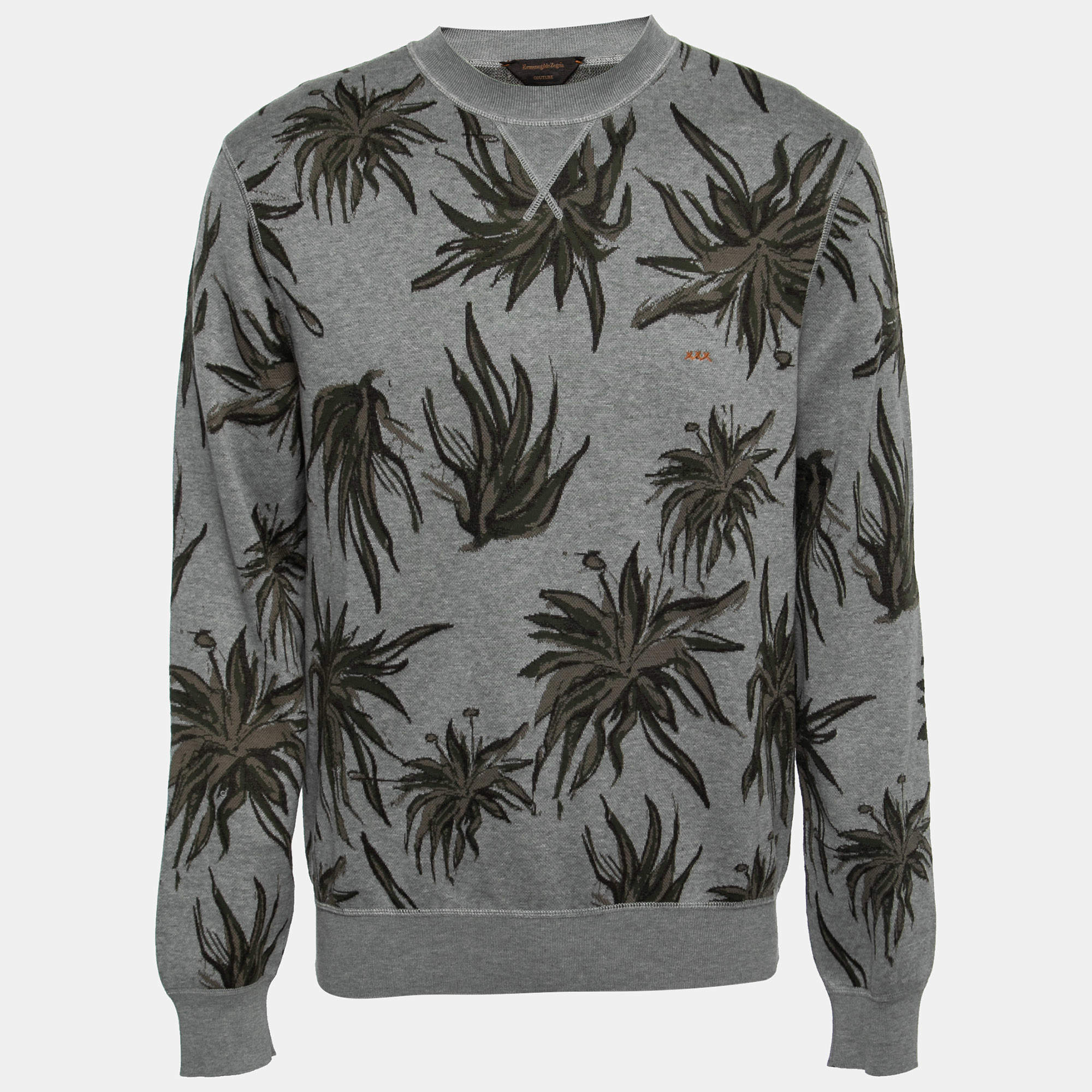 Pre Owned Ermenegildo Zegna Couture Grey Printed Knit Crewneck Sweater L  