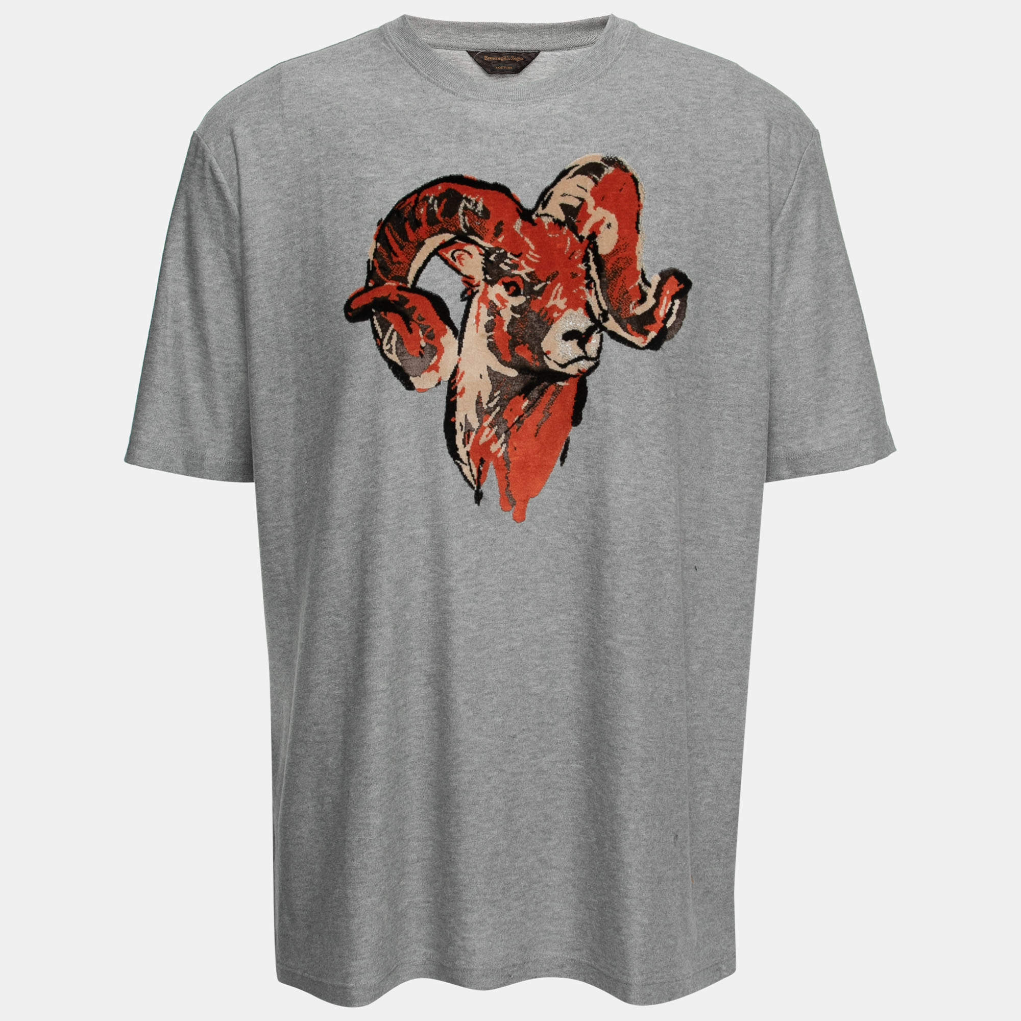 مملوكة مسبقًا Ermenegildo Zegna Grey Cotton Graphic Print T-Shirt 3XL