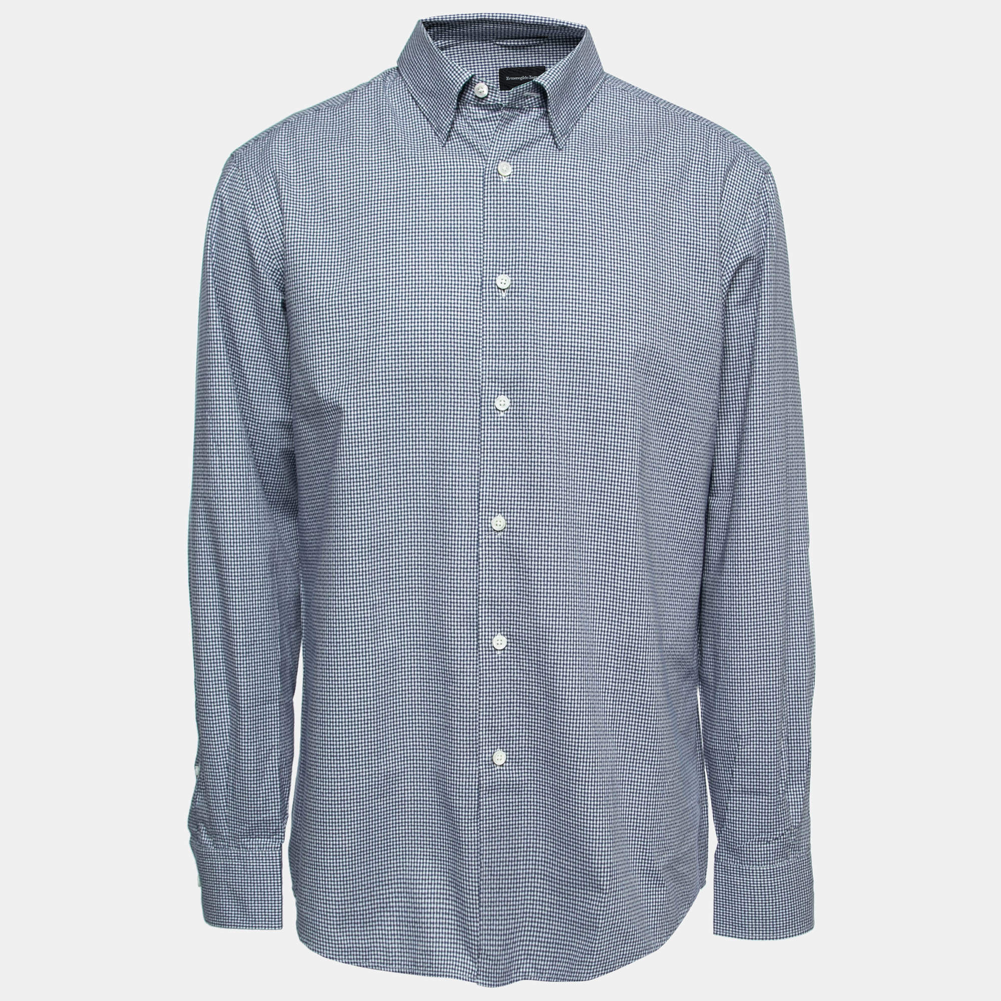 Pre Owned Ermenegildo Zegna Blue Gingham Cotton Button Front Shirt XL