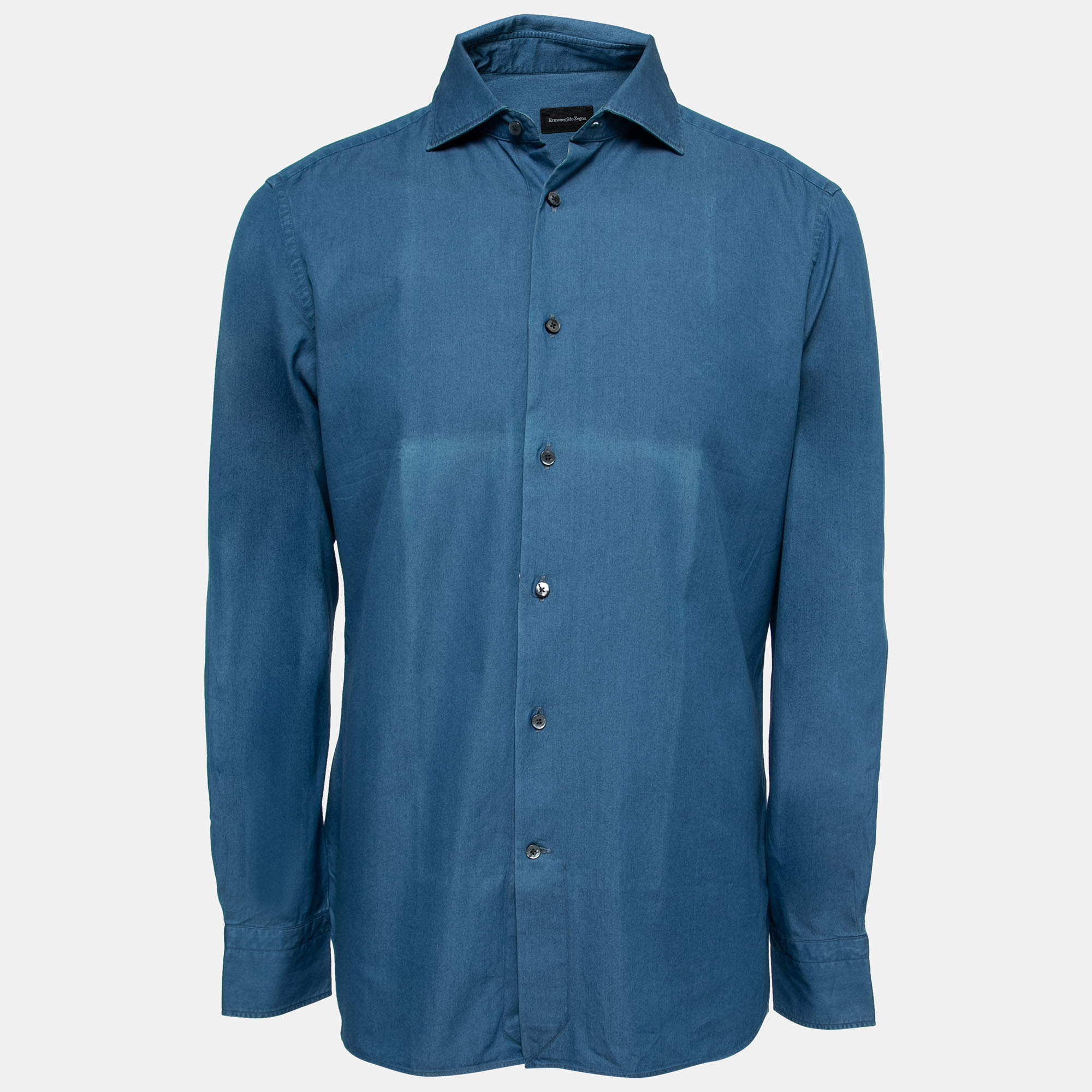 Pre Owned Ermenegildo Zegna Blue Chambray Button Front Shirt L    