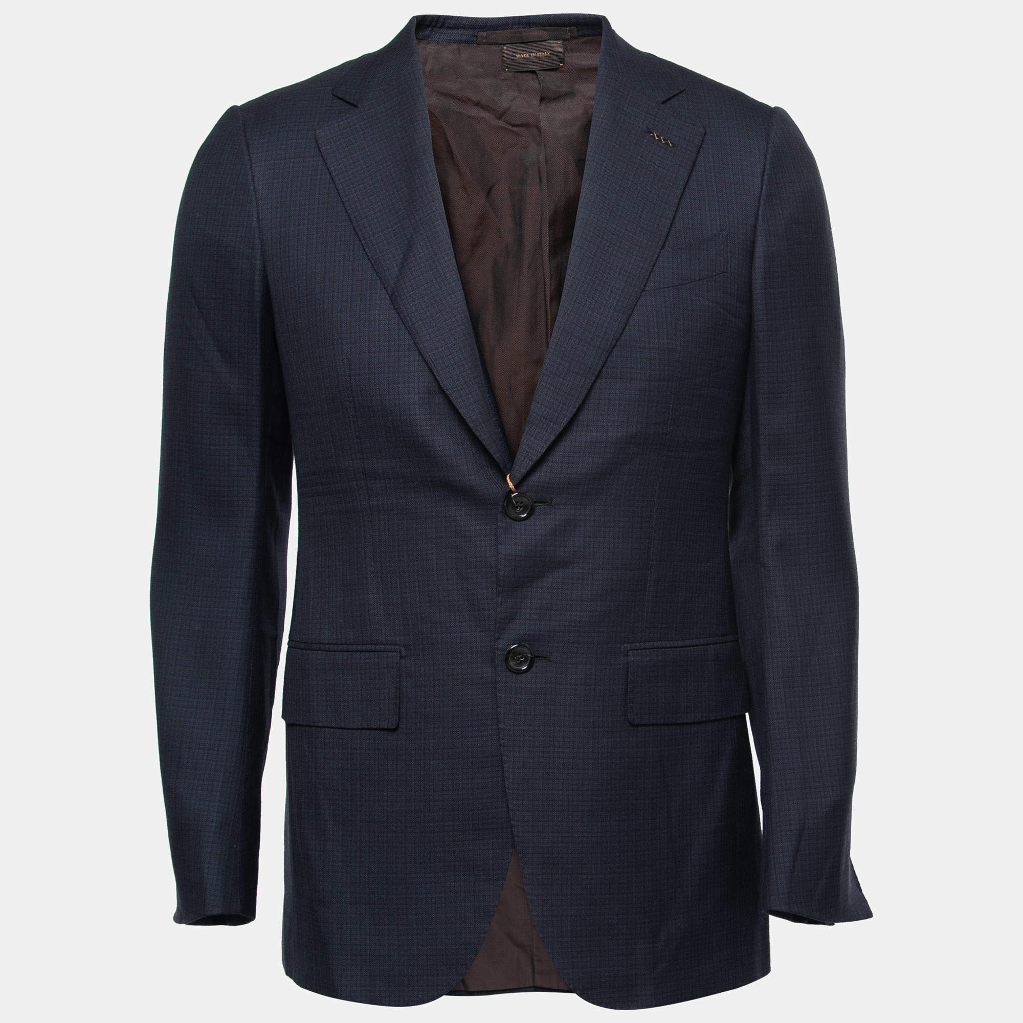 Pre Owned Ermenegildo Zegna Couture Dark Blue Patterned Wool Single-Breasted Blazer S