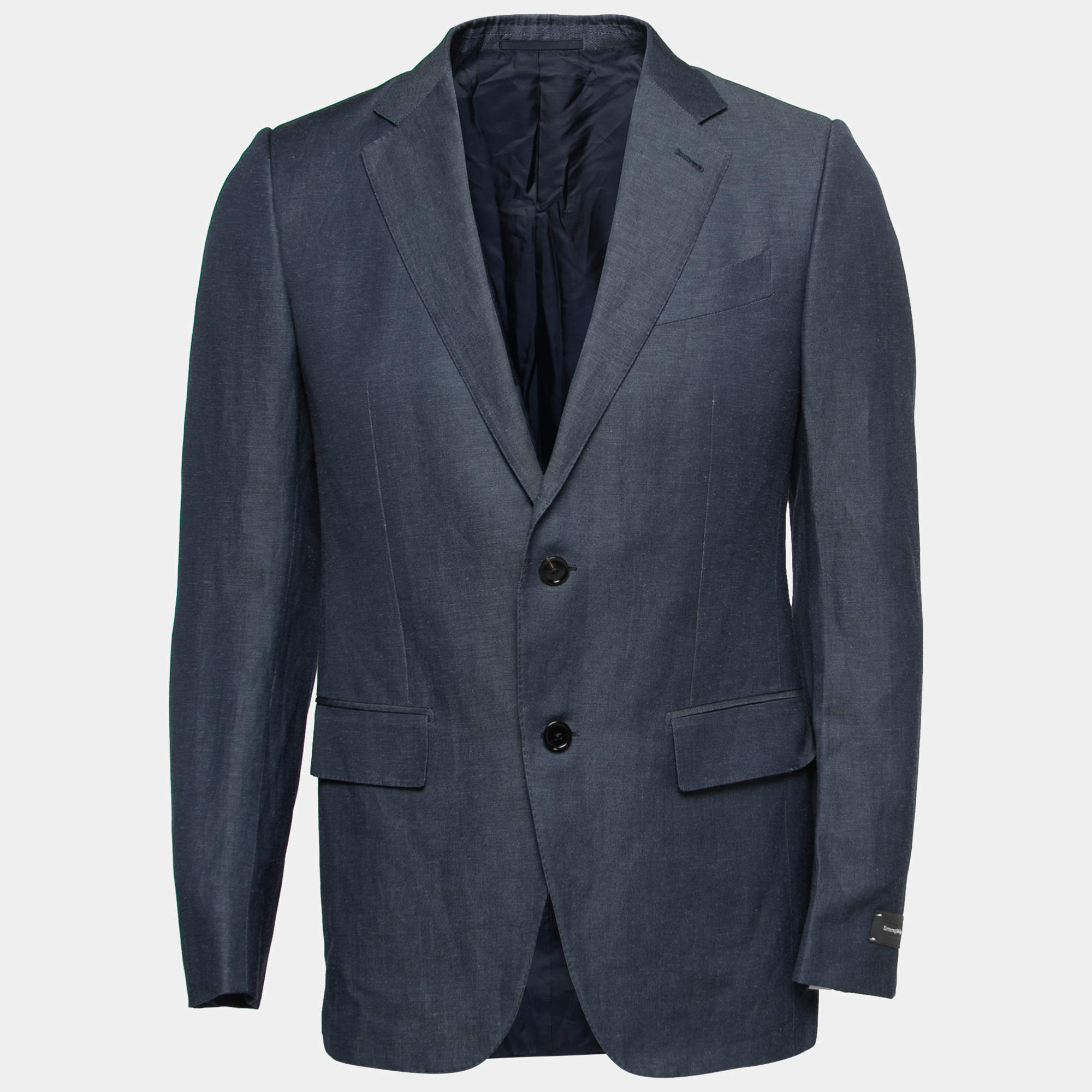 Pre Owned Ermenegildo Zegna Dark Blue Wool & Linen Single-Breasted Blazer M