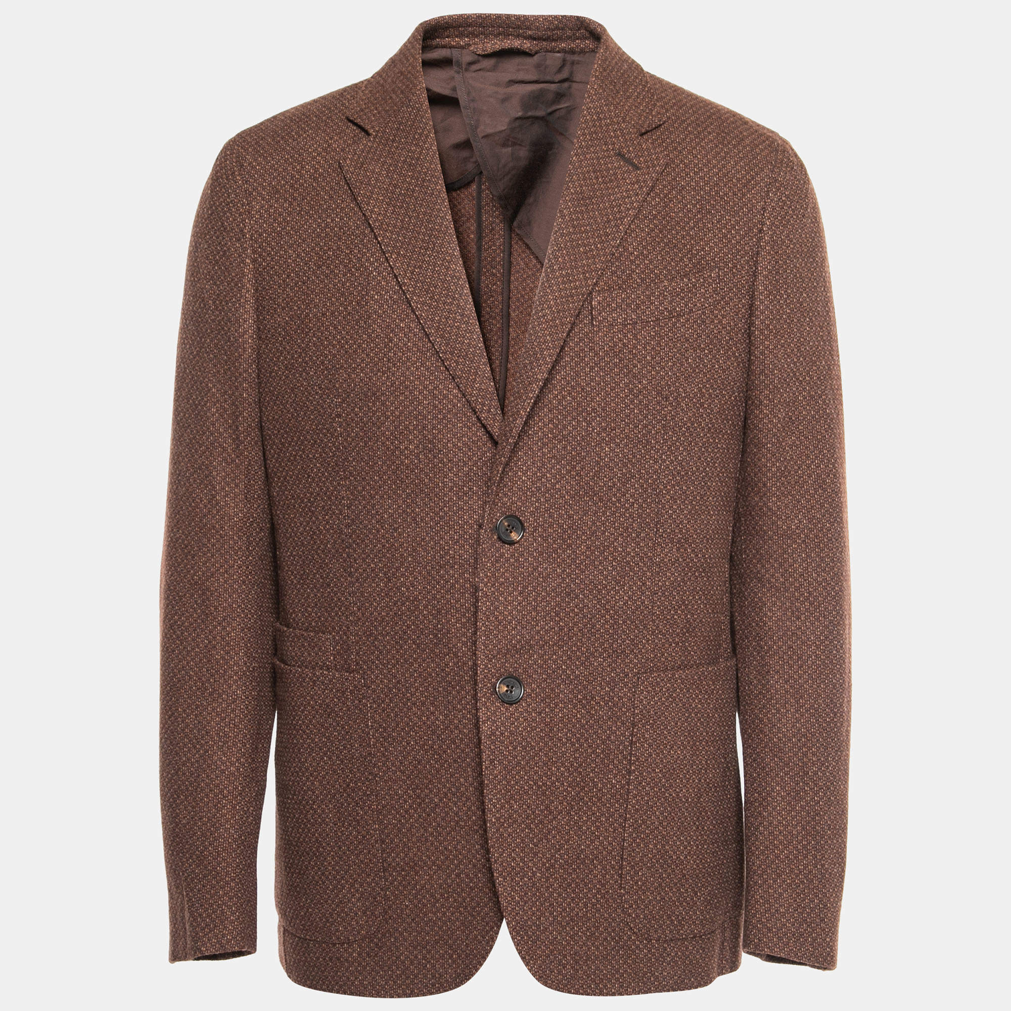 مملوكة مسبقًا Ermenegildo Zegna Brown Patterned Wool Single Breasted Blazer XL