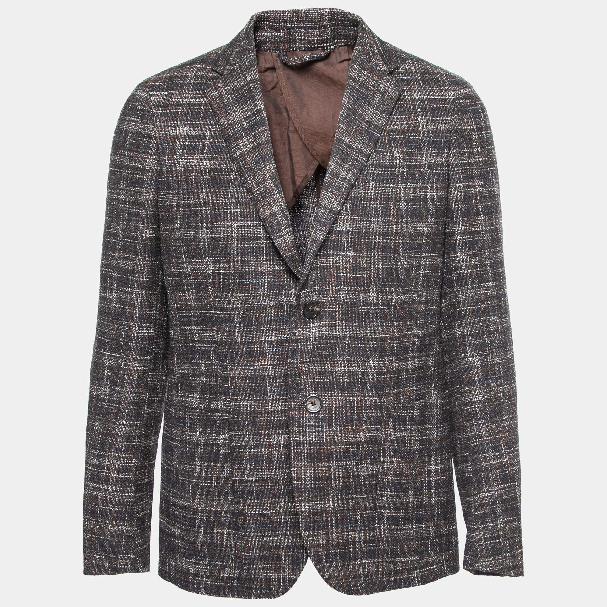 مملوكة مسبقًا Ermenegildo Zegna Brown Patterned Wool & Cotton Single Breasted Blazer XL