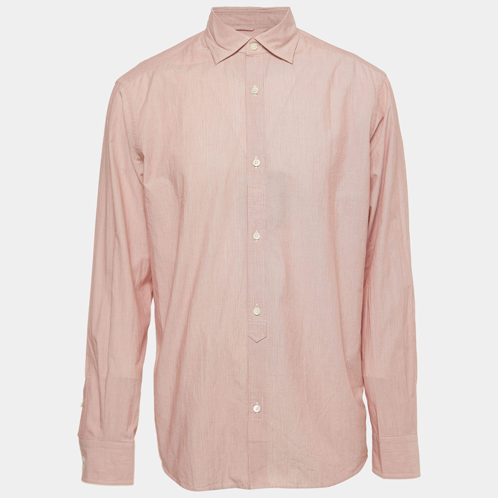 Pre Owned Ermenegildo Zegna Red Striped Cotton Full Sleeve Shirt XL