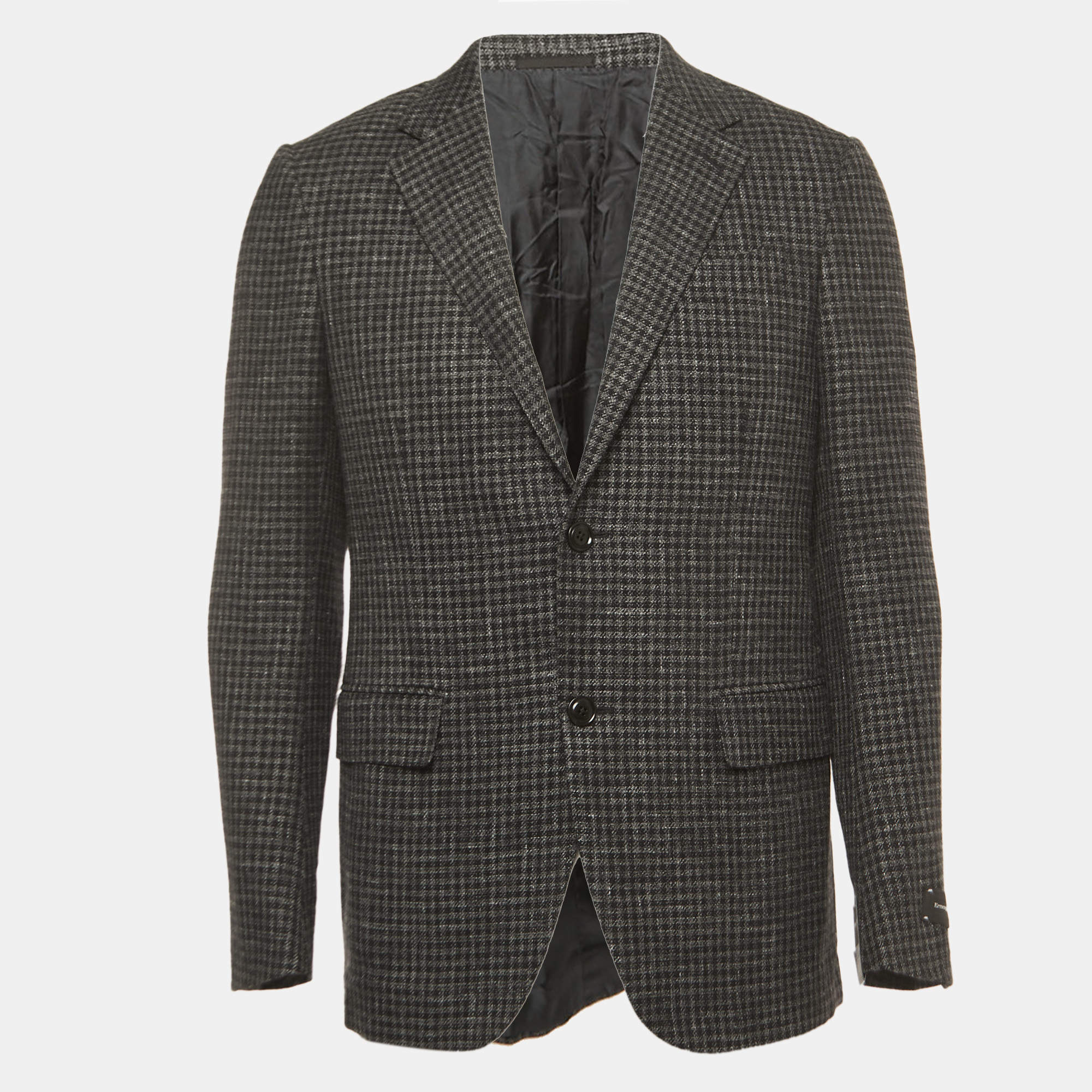 Pre Owned Ermenegildo Zegna Grey Checked Wool Single Breasted Blazer M