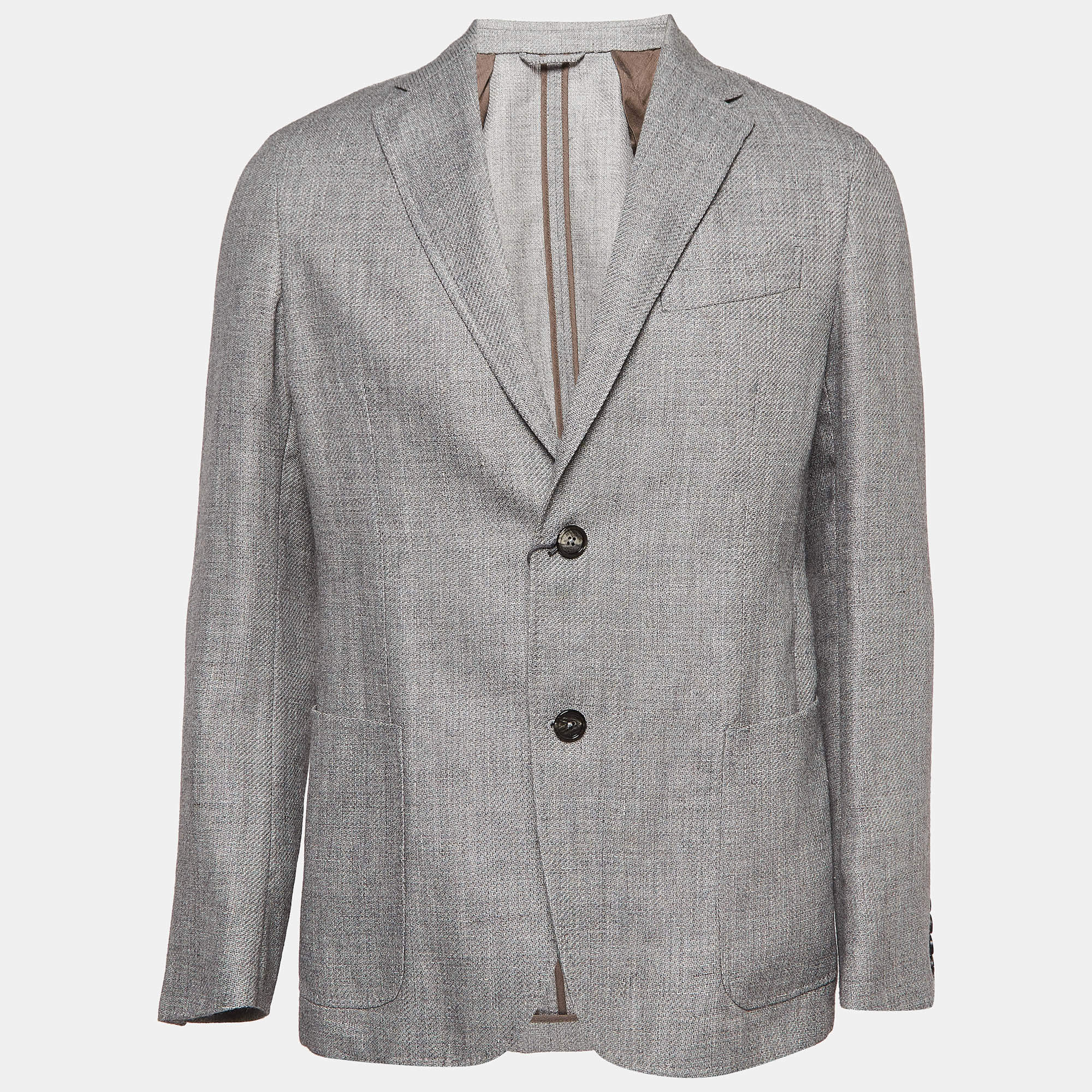 Ermenegildo Zegna Grey Zig Zag Linen Blend Blazer L
