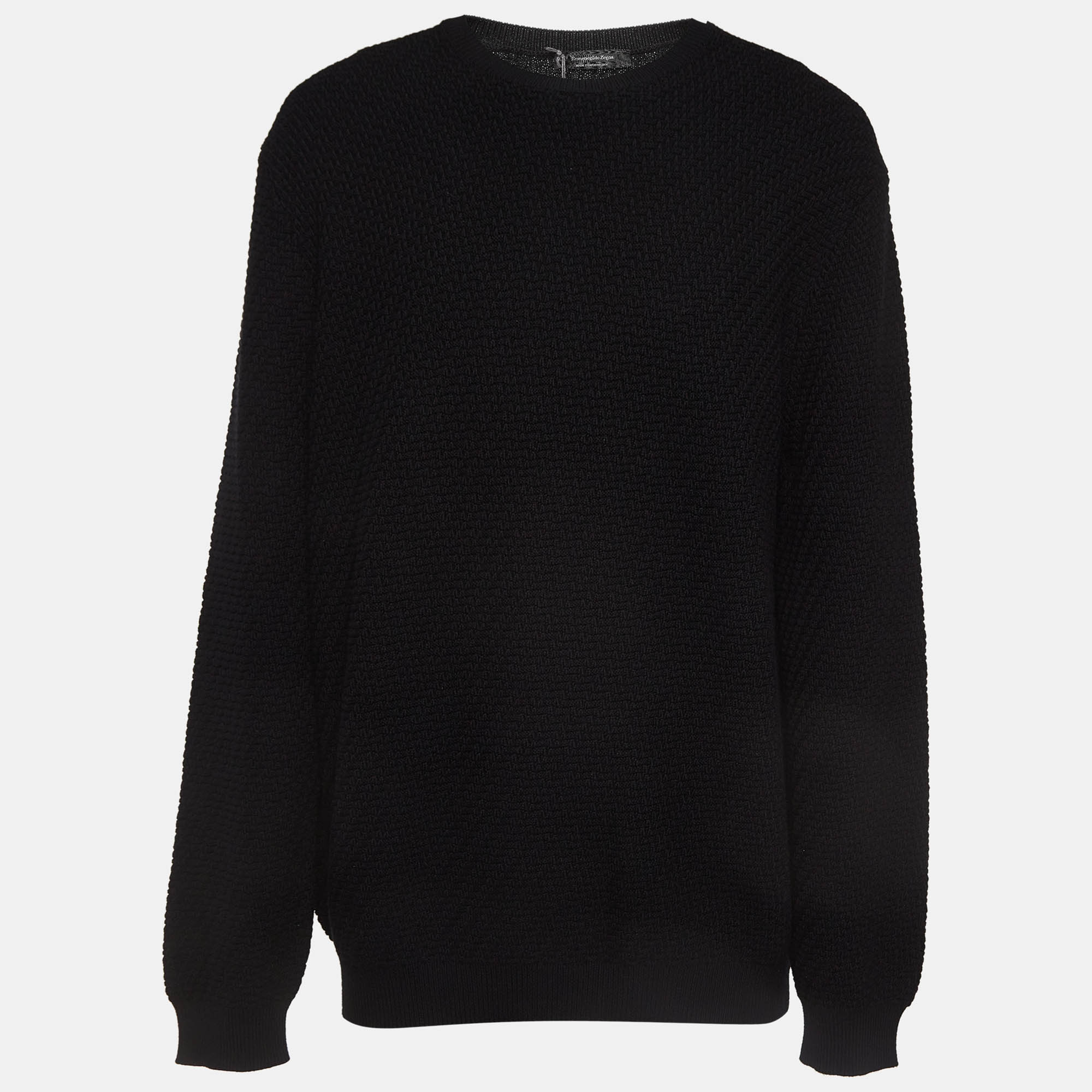 Pre Owned Ermenegildo Zegna Black Tricot Knit Wool Sweater XXXL