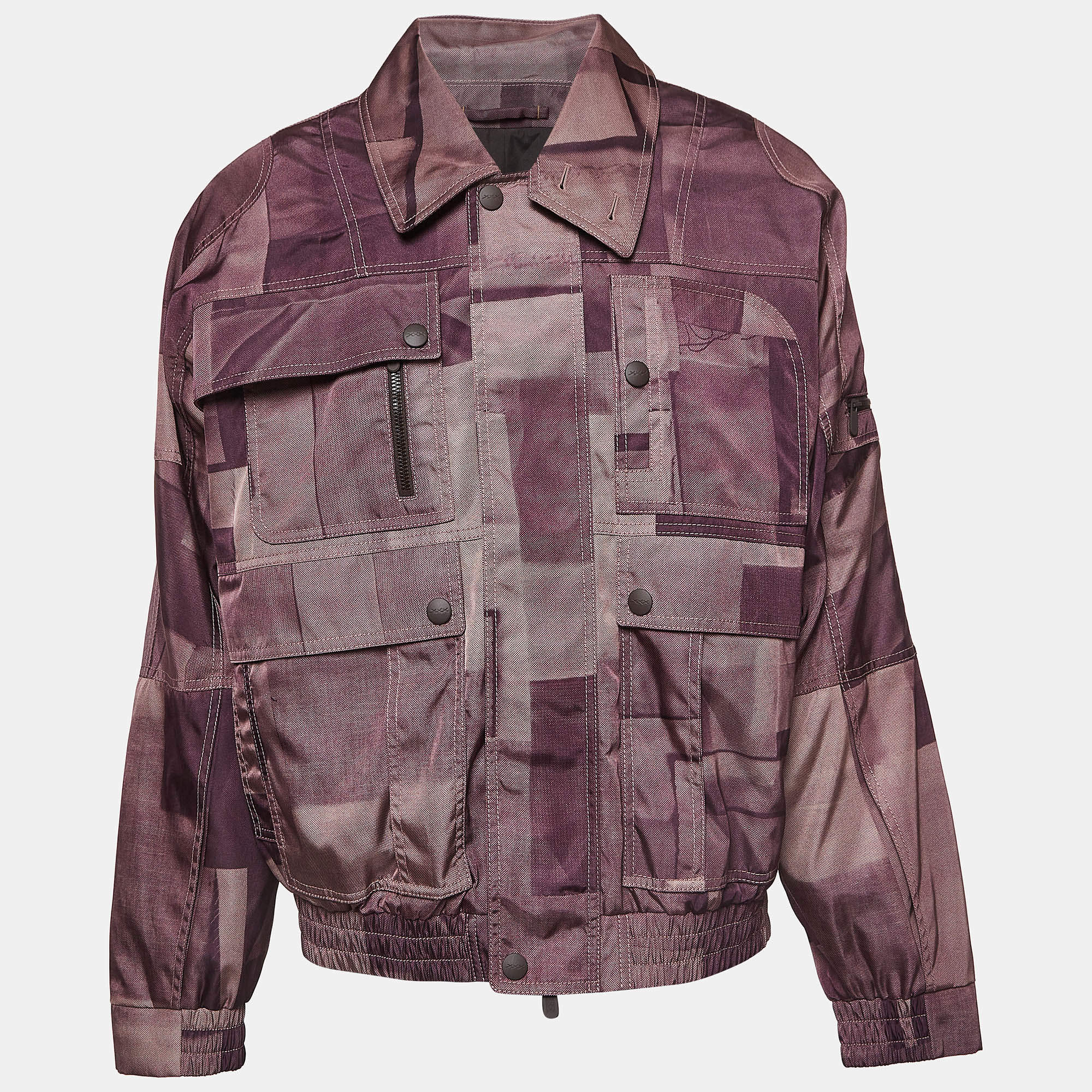 Ermenegildo Zegna Purple Printed Synthetic Cargo Jacket XL