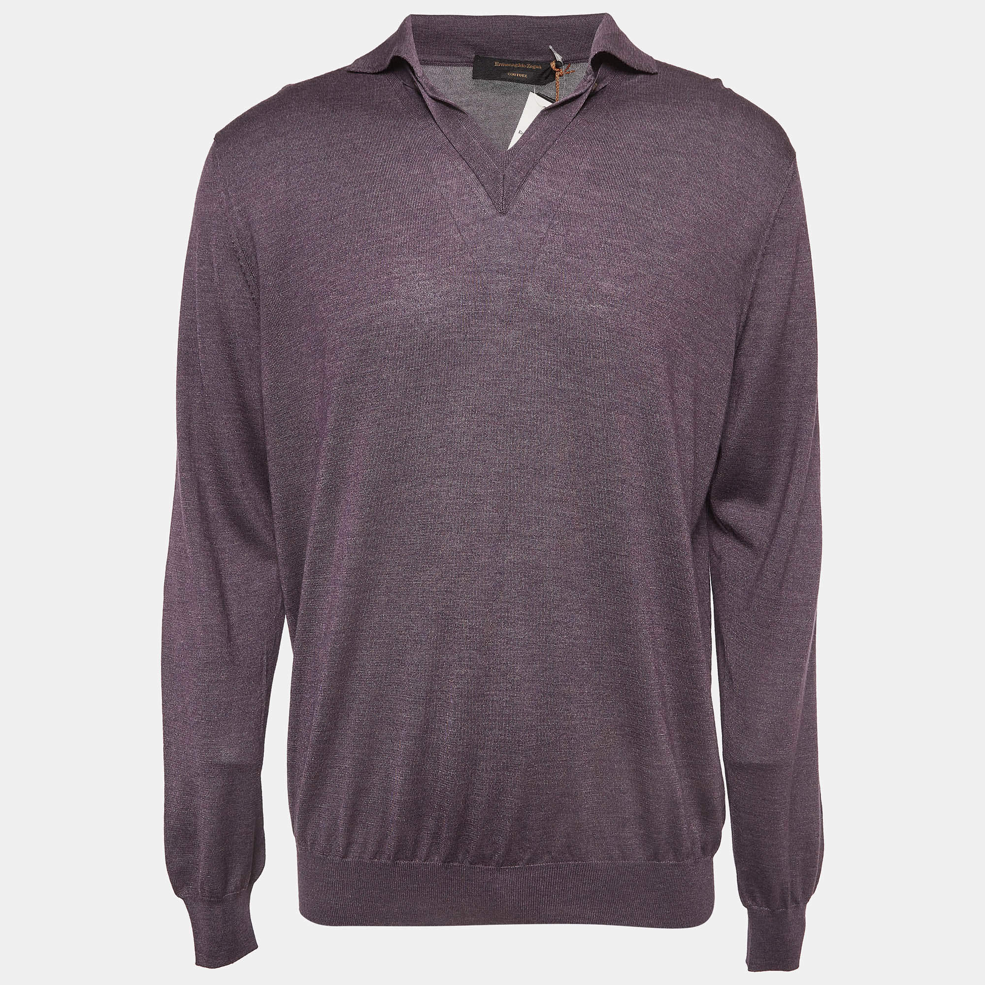 Pre Owned Ermenegildo Zegna Purple Cashmere Blend Knit Polo T-Shirt XXL