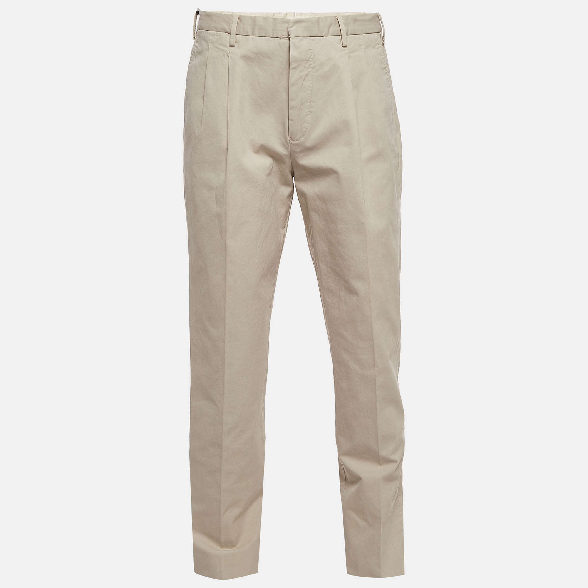 Ermenegildo Zegna Beige Gabardine Pleated Fit Trousers L