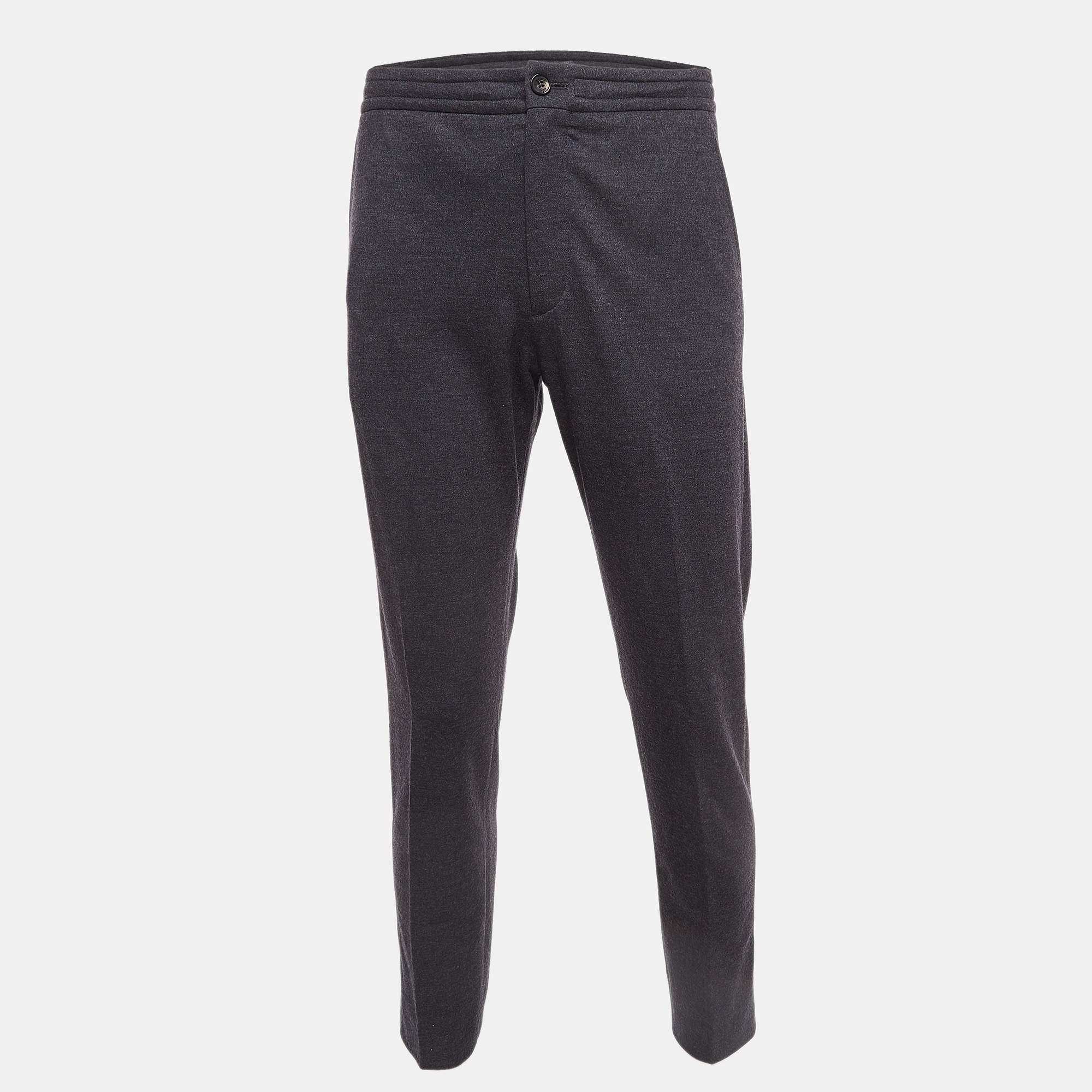 Ermenegildo Zegna Grey Wool Drawstring Formal Trousers L