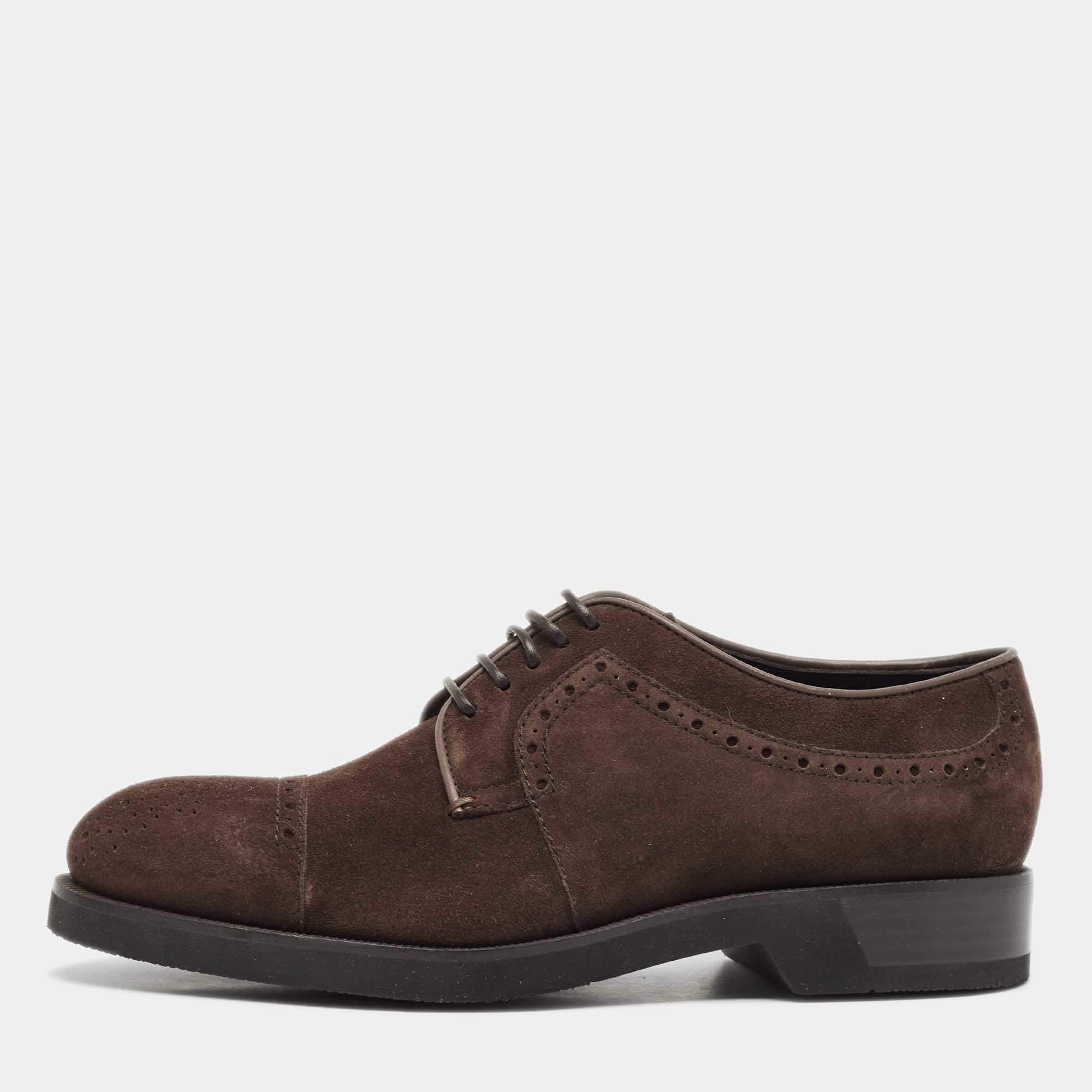 Pre Owned Ermenegildo Zegna Brown Suede Lace Up Derby Size 42