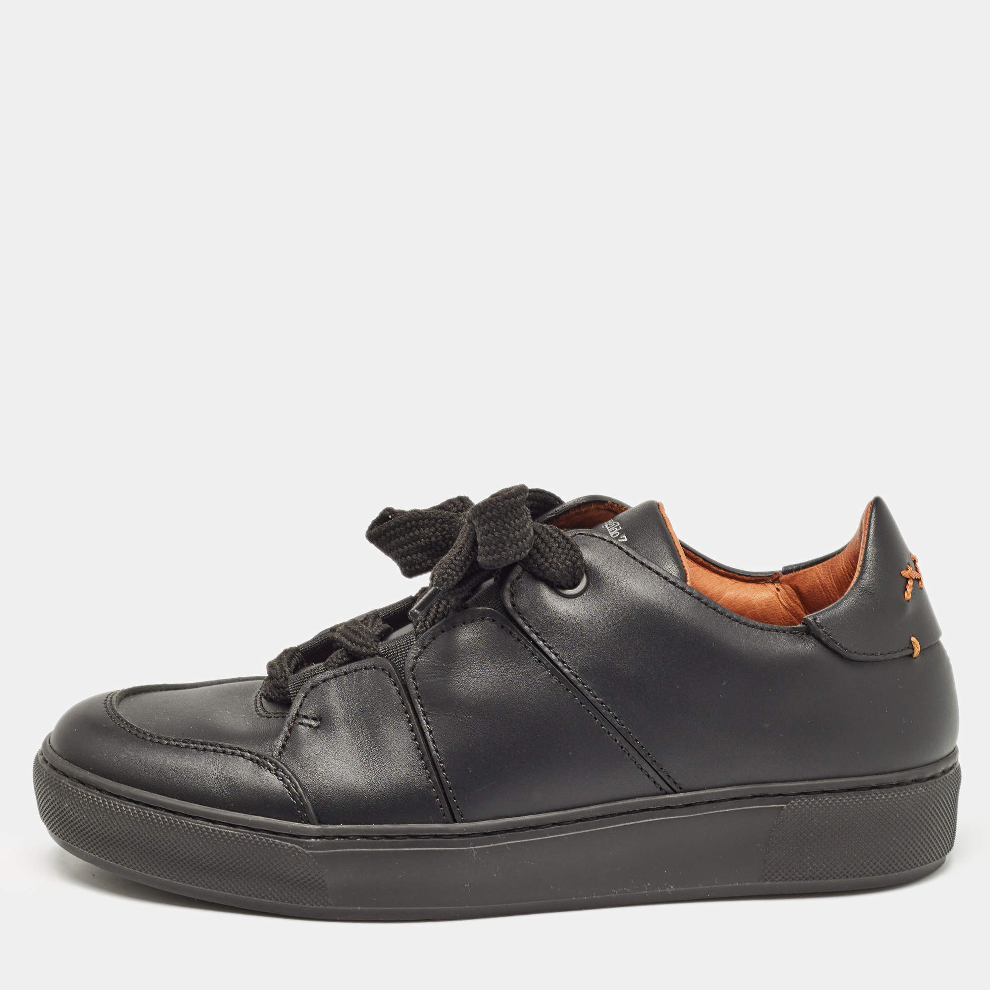 Ermenegildo Zegna Black Leather Triple Stitch Sneakers Size 39