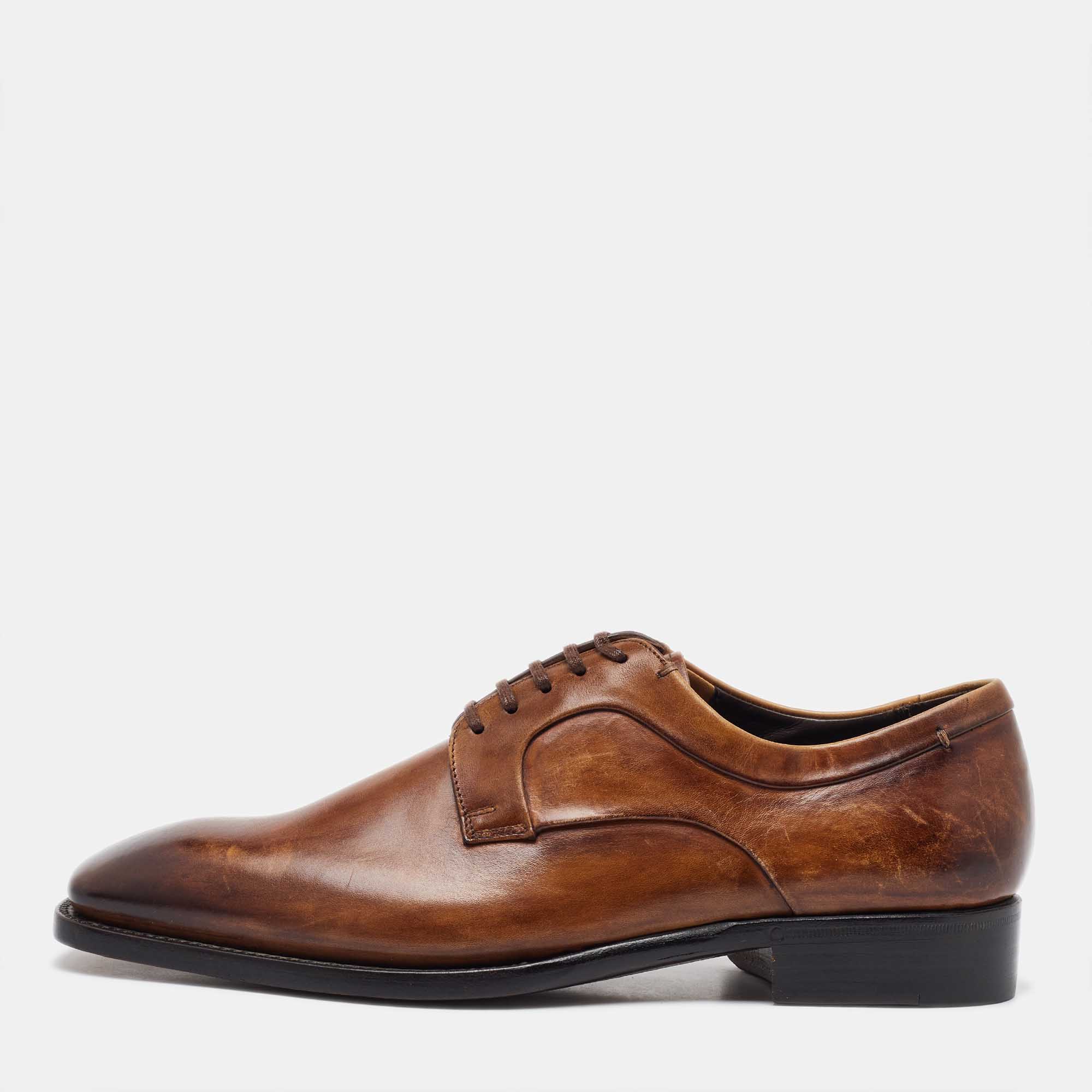 Pre Owned Ermenegildo Zegna Brown Leather Lace Up Derby Size 41