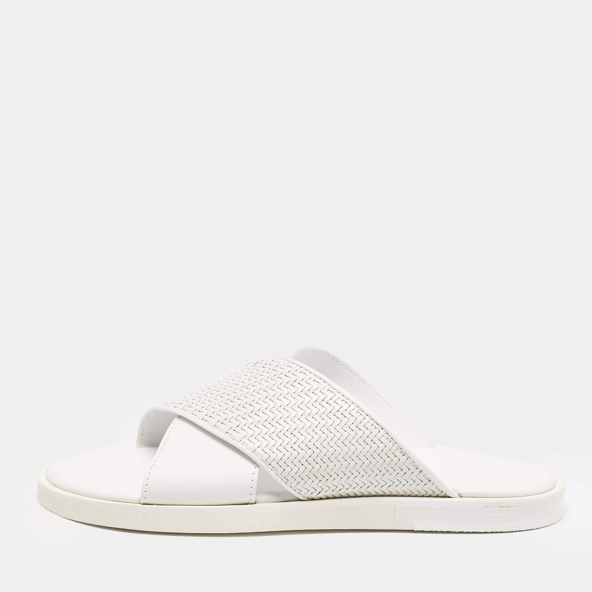 Ermenegildo Zegna White Woven Leather Flat Slides Size 43