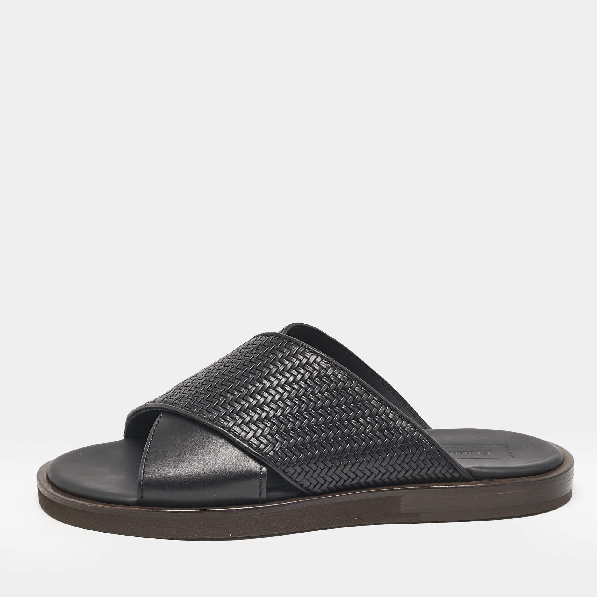 Ermenegildo Zegna Black Woven Leather Flat Slides Size 39