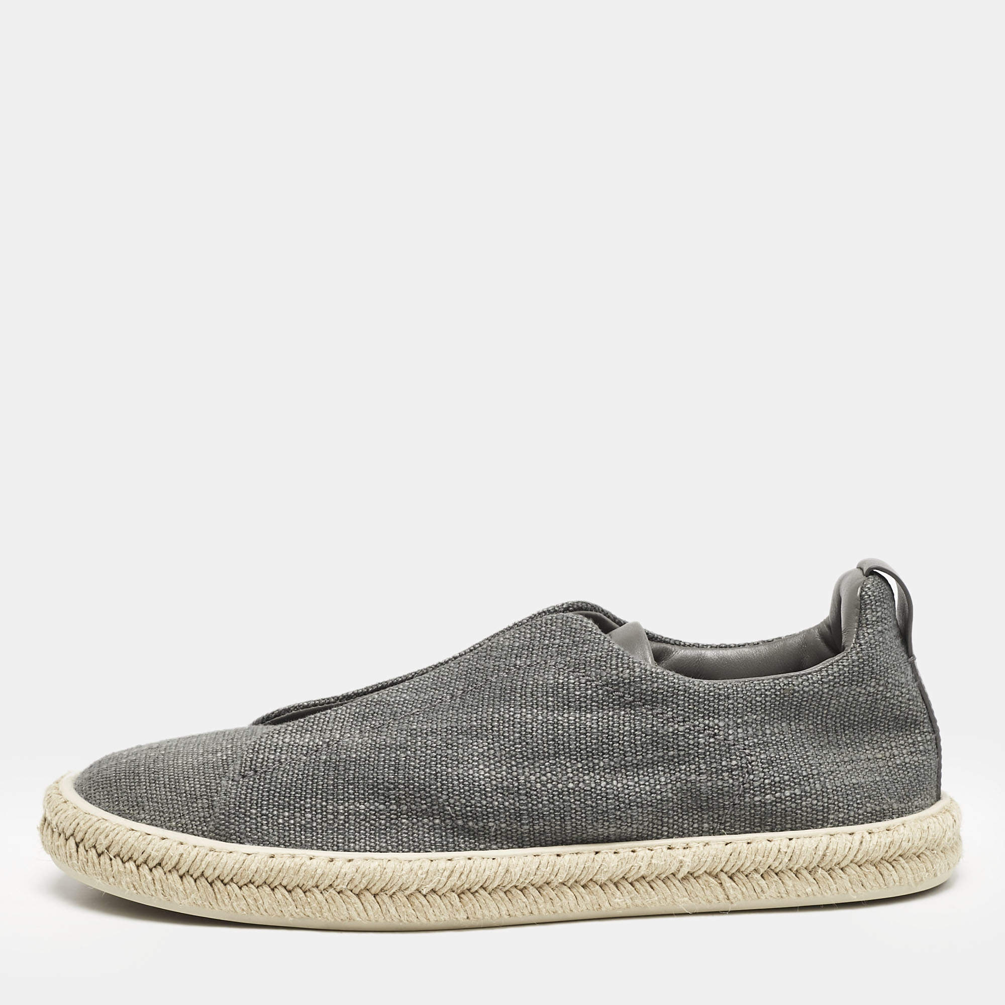 Pre Owned Ermenegildo Zegna Grey Canvas and Leather Triple Stitch Espadrilles Size 43.5