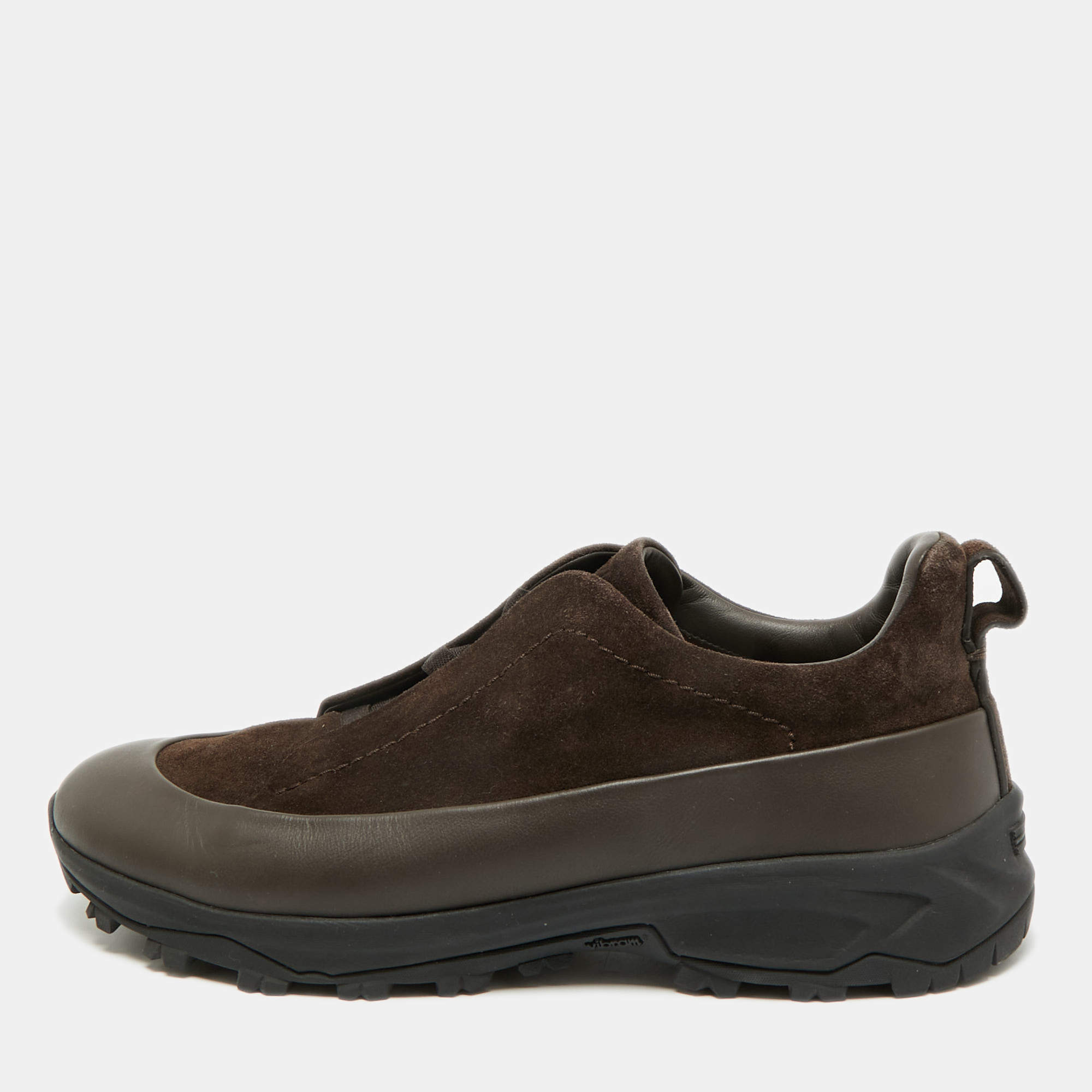 مملوكة مسبقًا Ermenegildo Zegna Triple Stitch Size 42.5 Brown Leather and Suede Slip On Sneakers