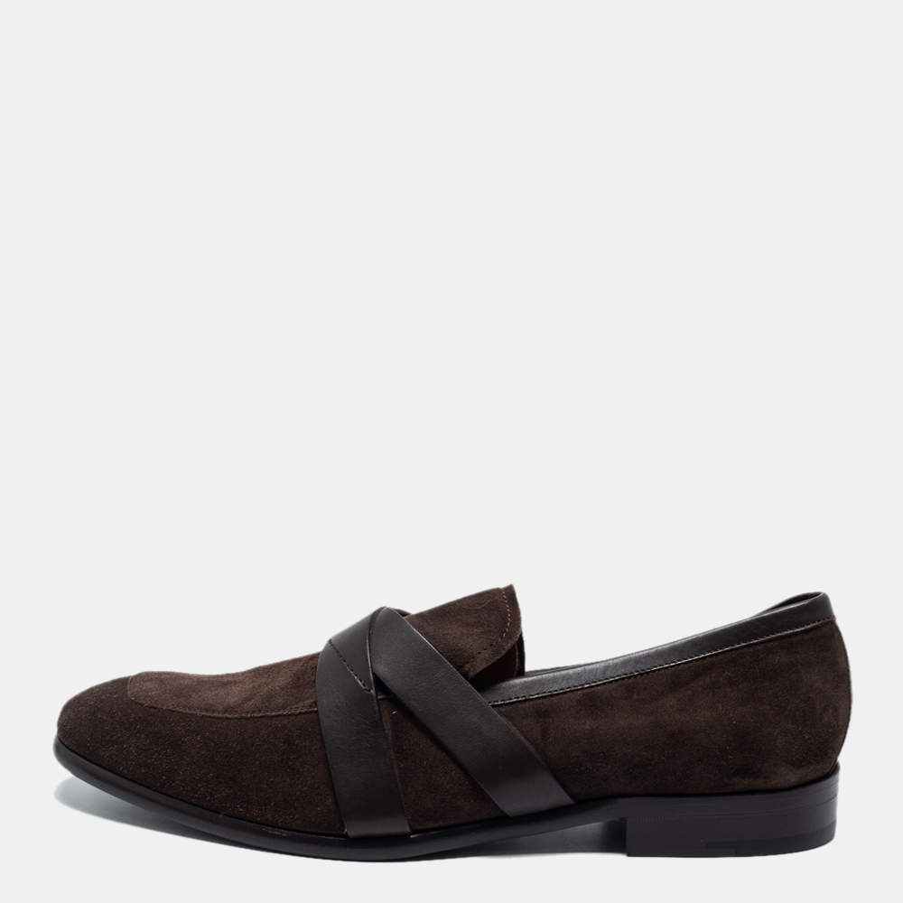 Pre Owned Ermenegildo Zegnan Two Tone Suede and Leather Loafers Size 42.5