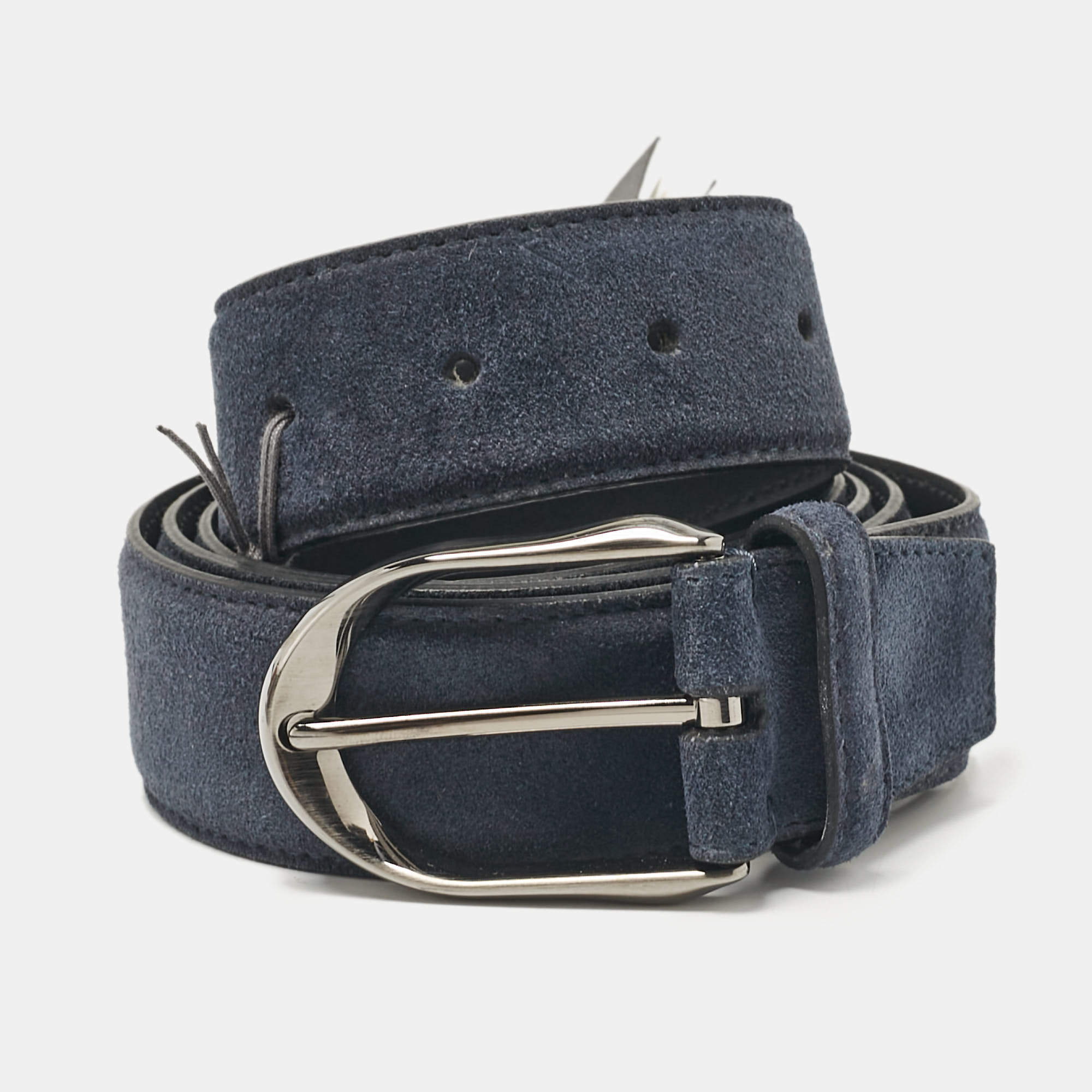 مملوكة مسبقًا Ermenegildo Zegna Dark Blue Suede Buckle Belt 120 CM