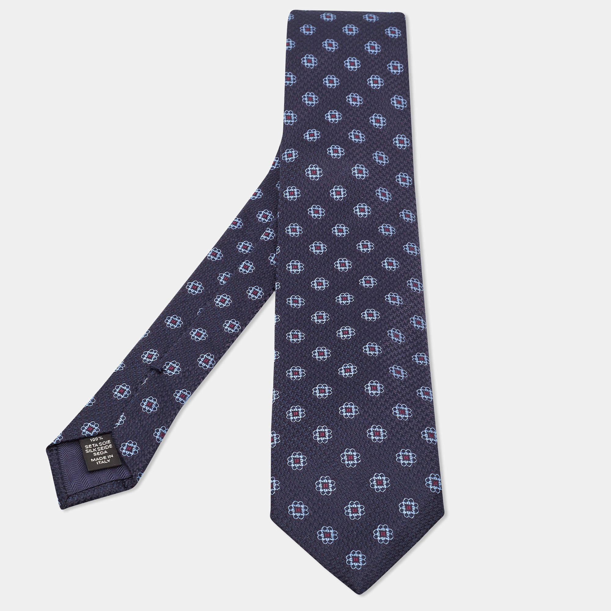 Ermenegildo Zegna Blue Floral Pattern Silk Tie 