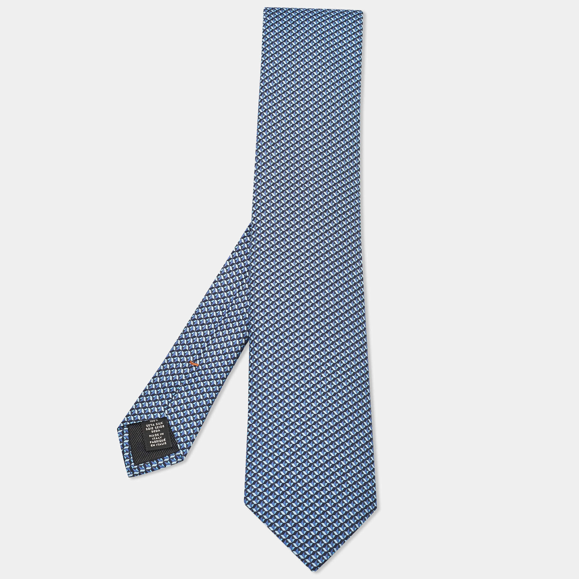 Pre Owned Ermenegildo Zegna Blue Printed Silk Tie 