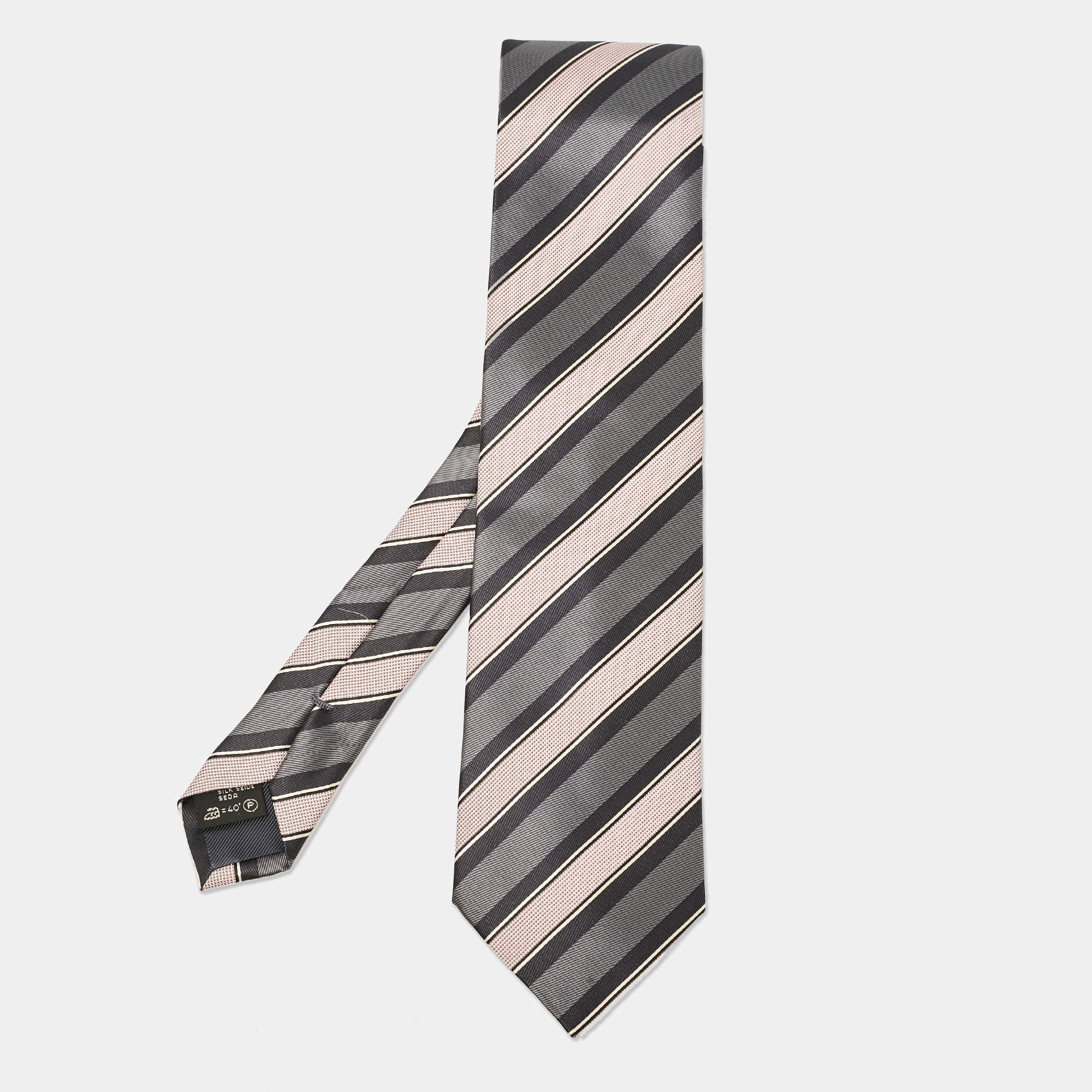 مملوكة مسبقًا Ermenegildo Zegna Grey Striped Silk Tie 