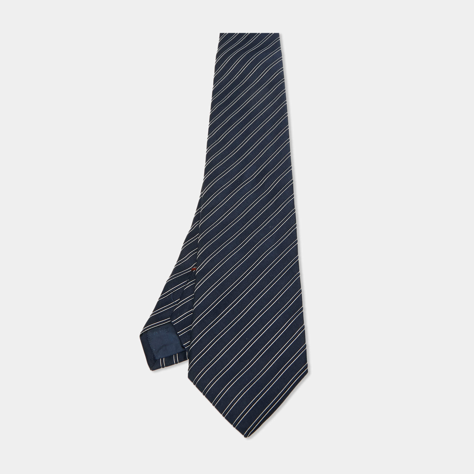 Ermenegildo Zegna Blue Striped Silk Classic Tie 
