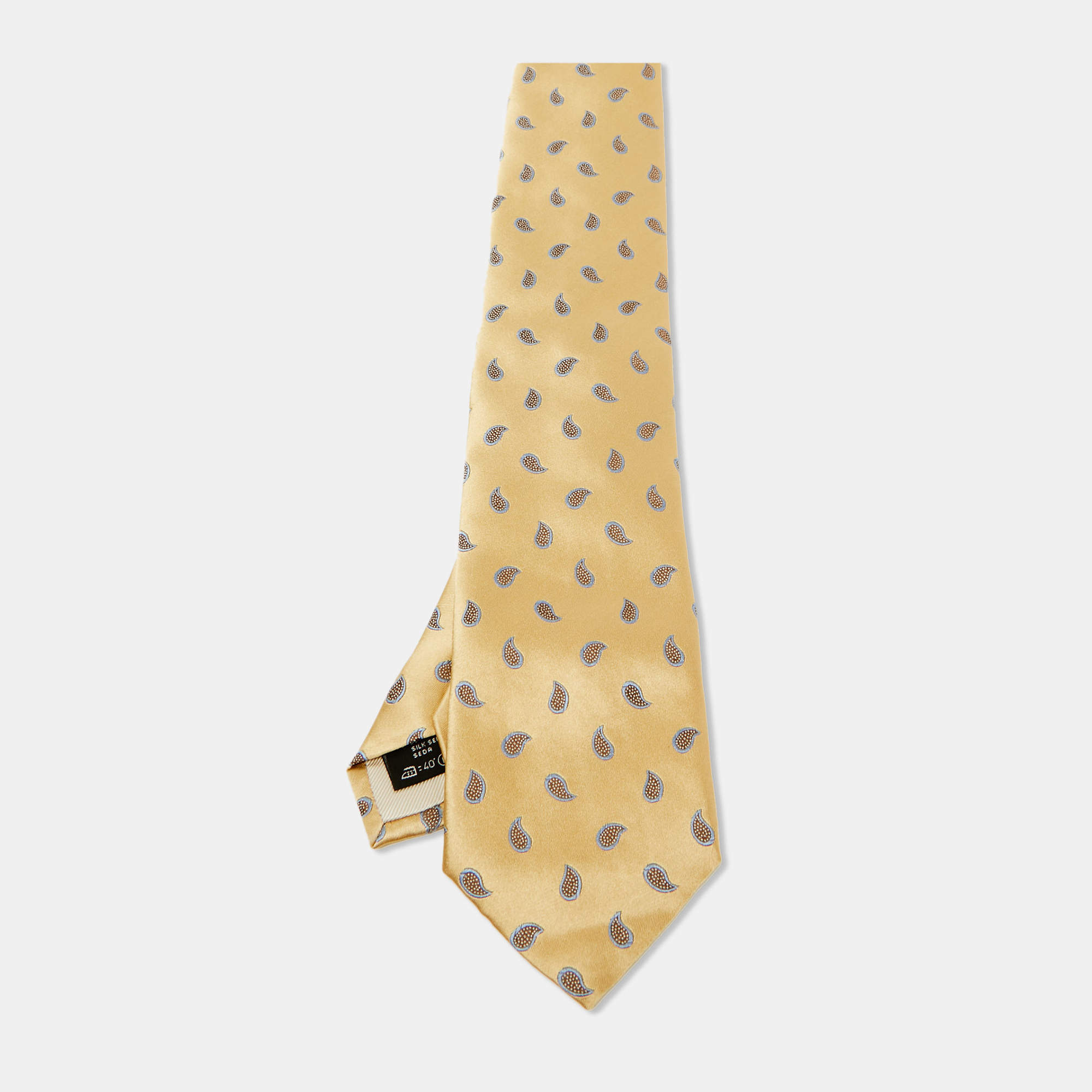 Ermenegildo Zegna Yellow Paisley Motif  Silk Classic Tie 
