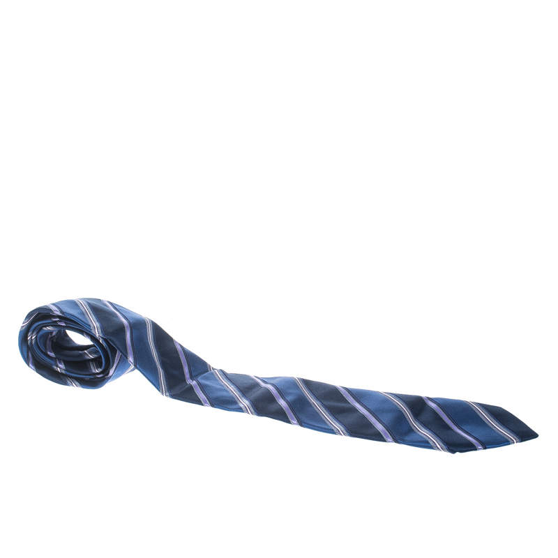 Ermenegildo Zegna Blue and Purple Striped Silk Tie
