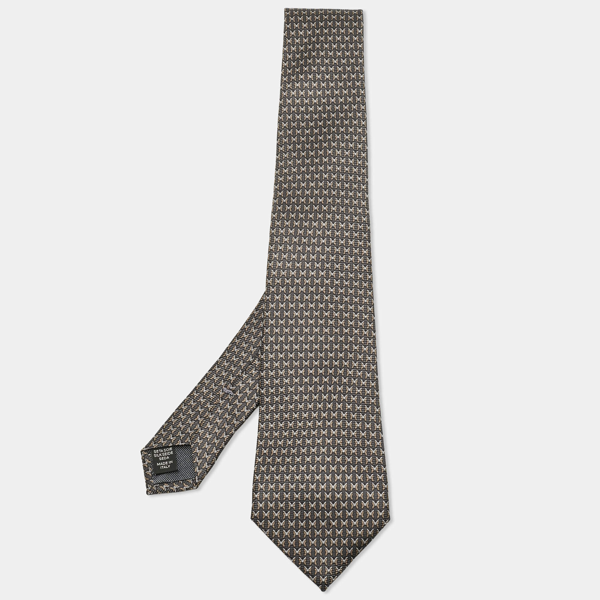 Pre Owned Ermenegildo Zegna Green Butterfly Print Silk Tie
