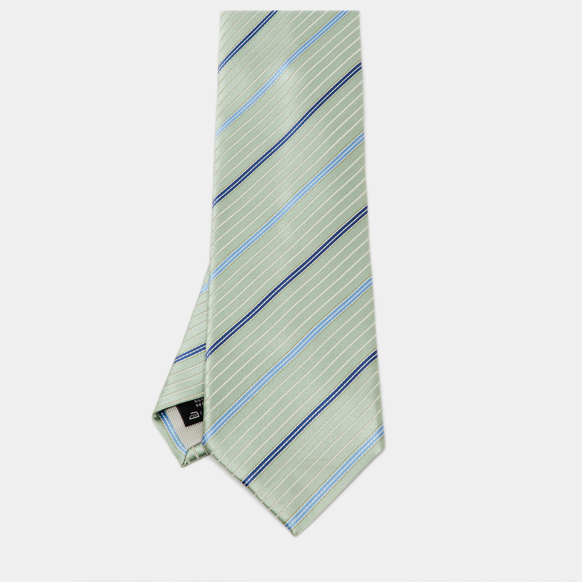 Pre Owned Ermenegildo Zegna Green/Blue Striped Silk Tie
