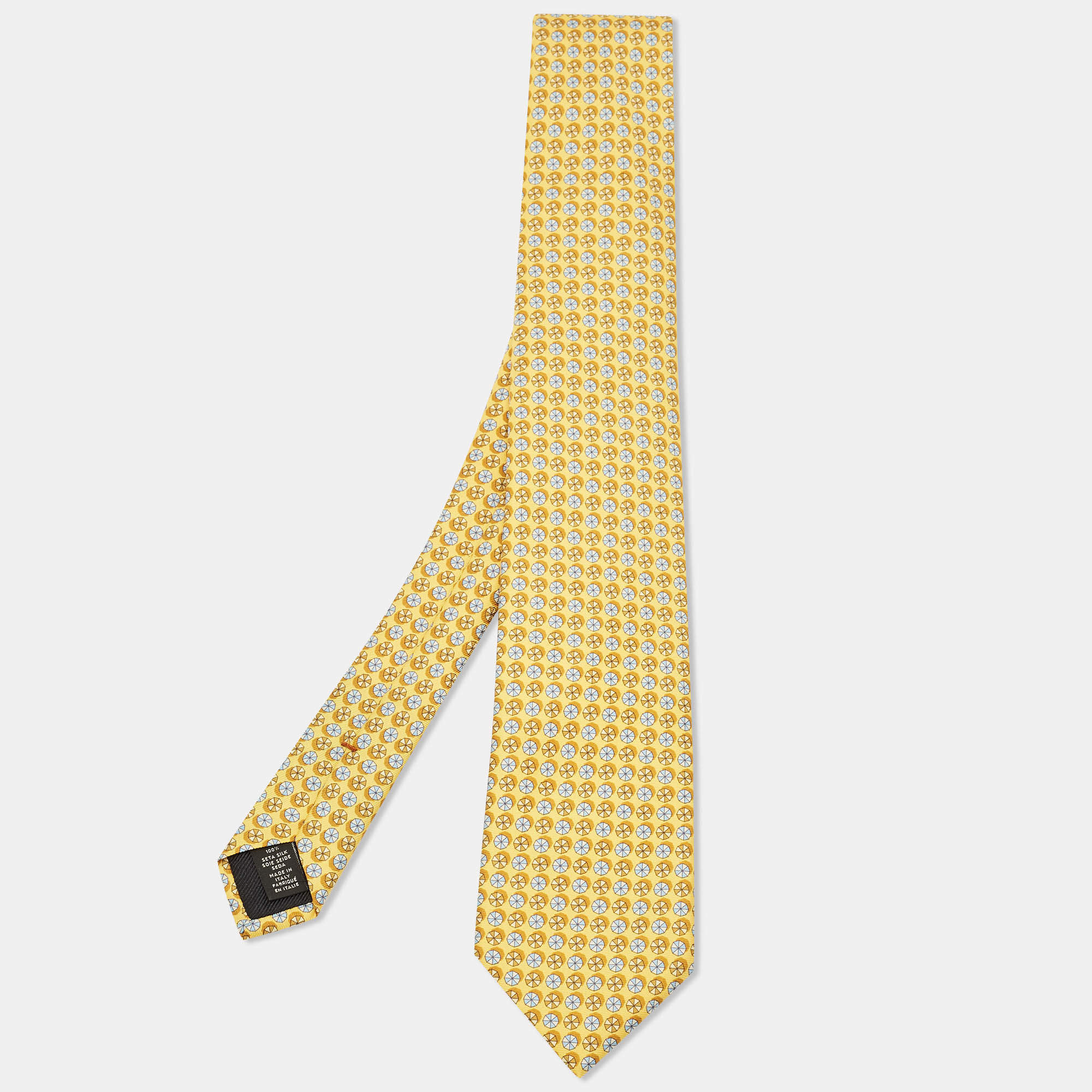 Pre Owned Ermenegildo Zegna Yellow Patterned Silk Tie