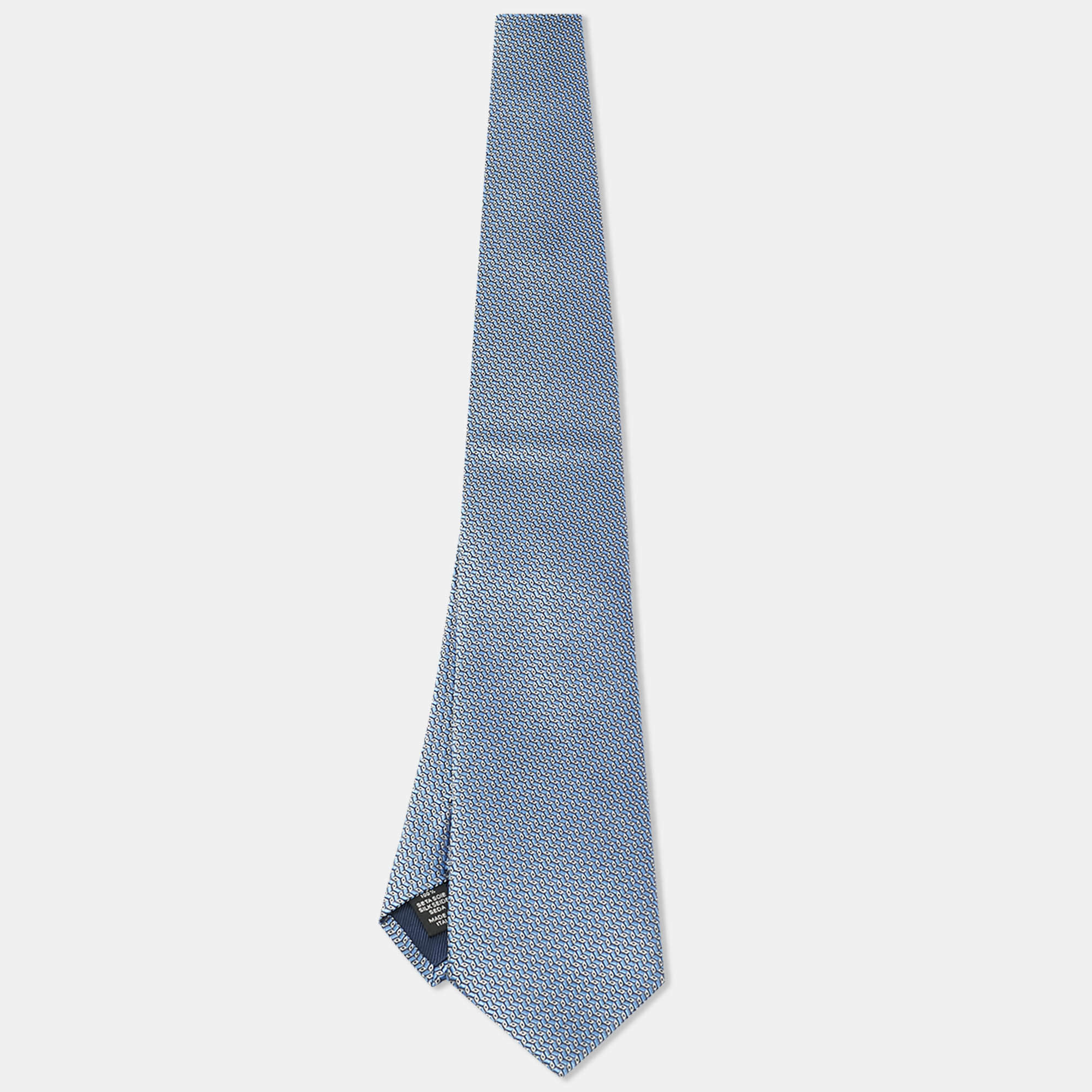 Pre Owned Ermenegildo Zegna Blue Geometric Pattern Silk Tie