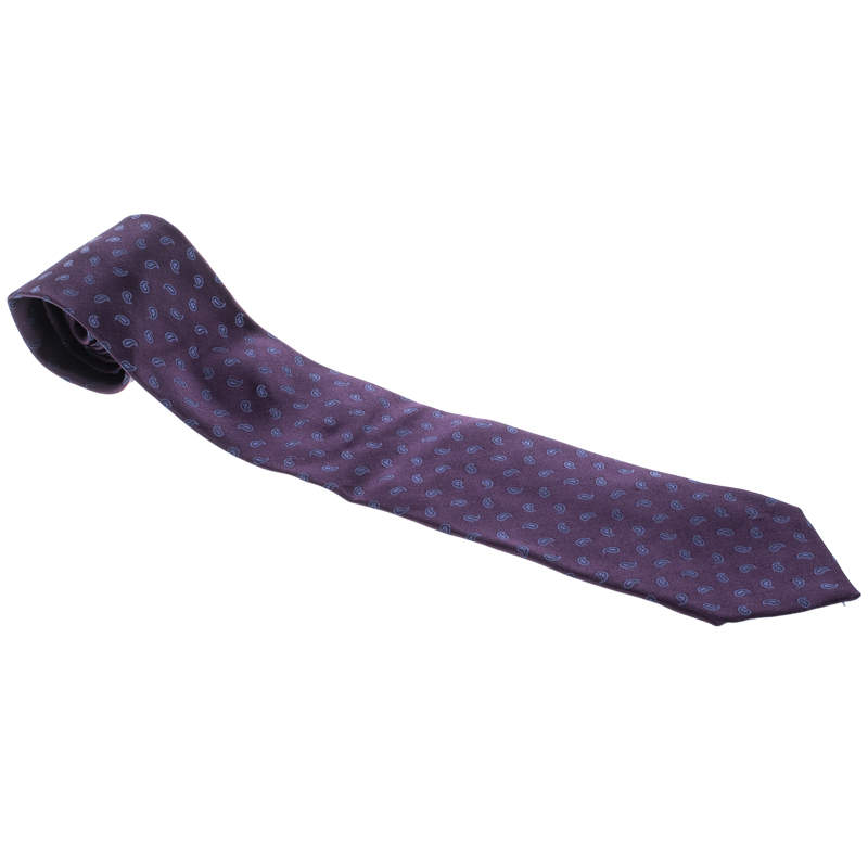 Pre Owned Ermenegildo Zegna Purple Paisley Pattern Silk Jacquard Tie