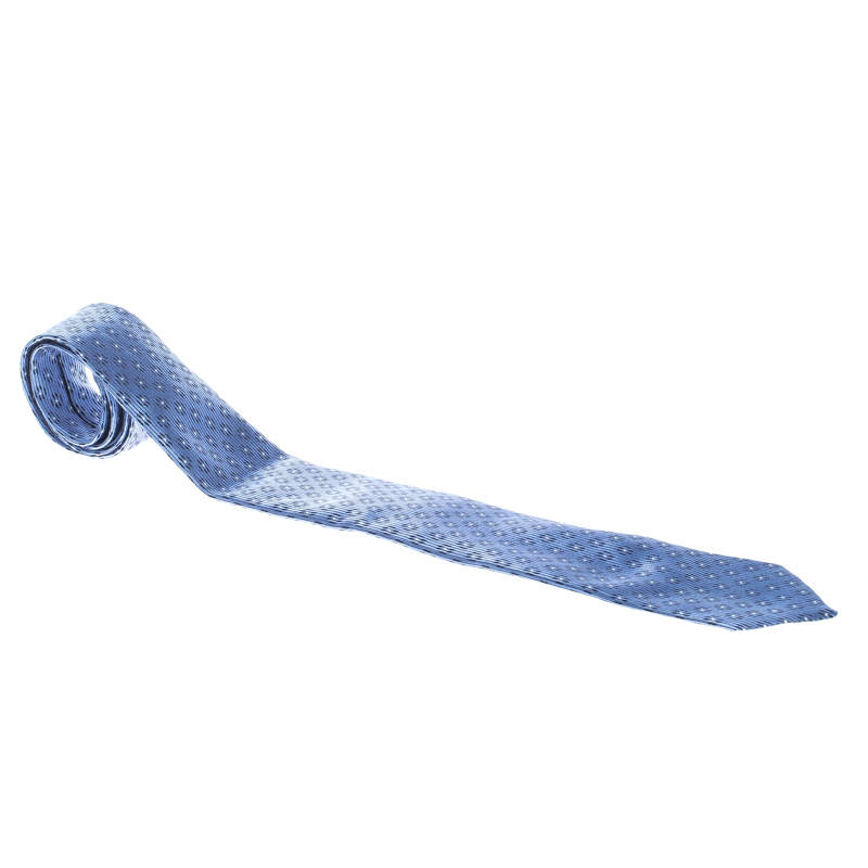 Pre Owned ربطة عنق ايرمنيجيلدو زينيا بريميم حرير جاكارد بنقوش موردة مخططة زرقاء