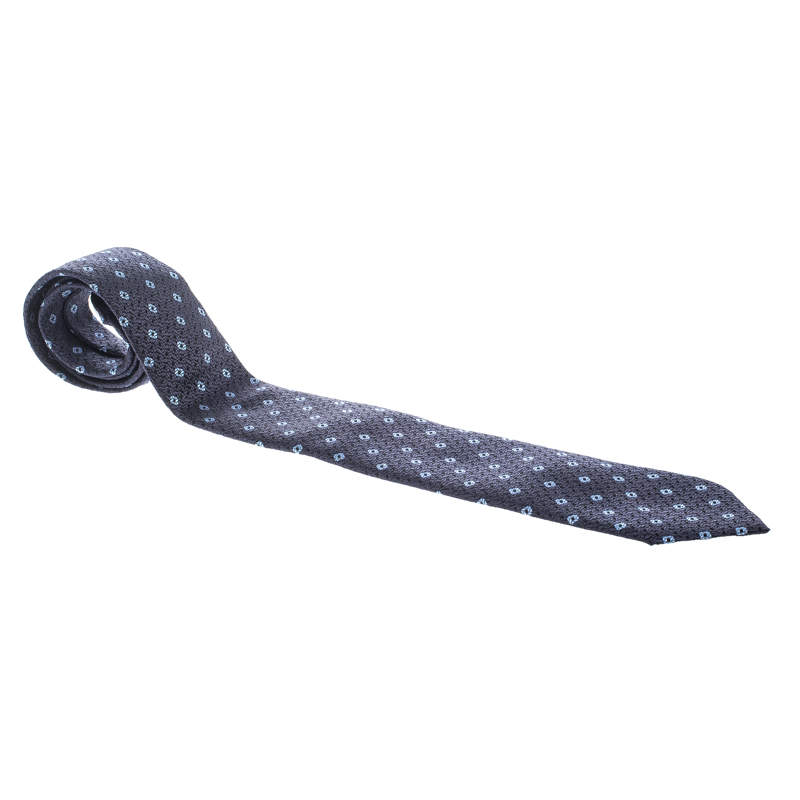 Pre Owned Ermenegildo Zegna Navy Blue Patterned Silk Jacquard Tie