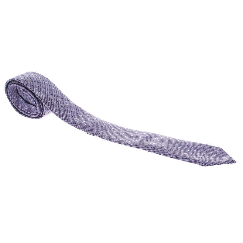 Pre Owned Ermenegildo Zegna Navy Blue and Purple Dotted Silk Jacquard Tie