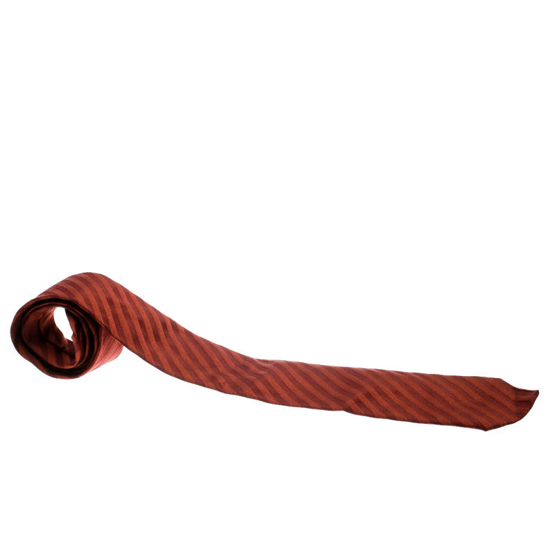 Ermenegildo Zegna Brown and Maroon Chevron Pattern Diagonal Striped Traditional Tie