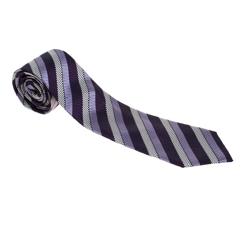 Pre Owned ربطة عنق إيرمنجليدو زينيا حرير جاكار مخطط نمط مائل 