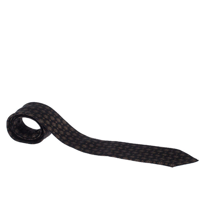 مملوكة مسبقًا Ermenegildo Zegna Couture Black Floral Motif Jacquard Silk Tie