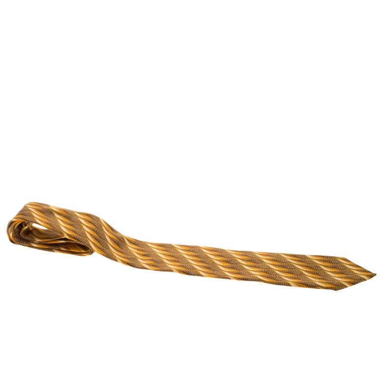 Ermenegildo Zegna Vintage Yellow Leaf Print Silk Tie