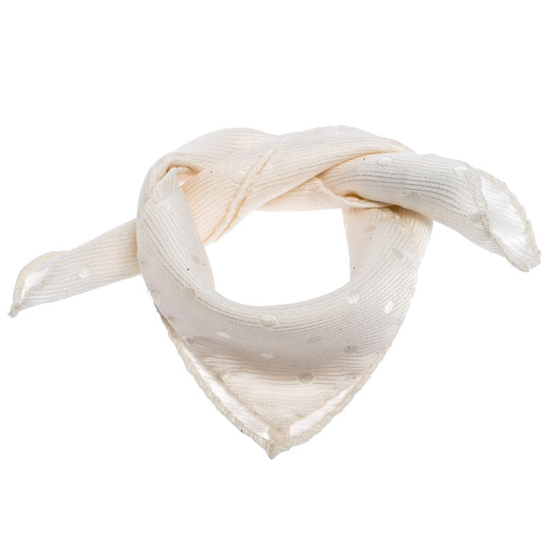 Pre Owned Ermenegildo Zegna Vintage Cream Polka Dot Jacquard Silk Pocket Square