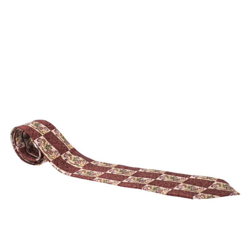 Ermenegildo Zegna Vintage Multicolor Floral Print & Jacquard Silk Tie